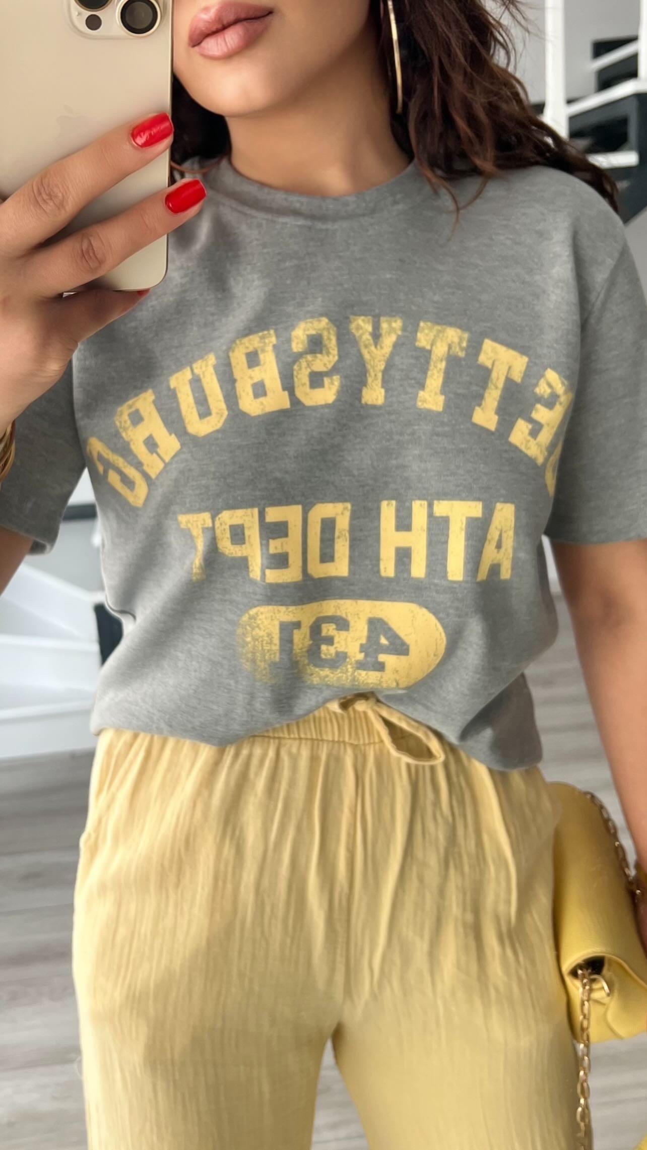 Gri Gettysburg Baskılı Tshirt