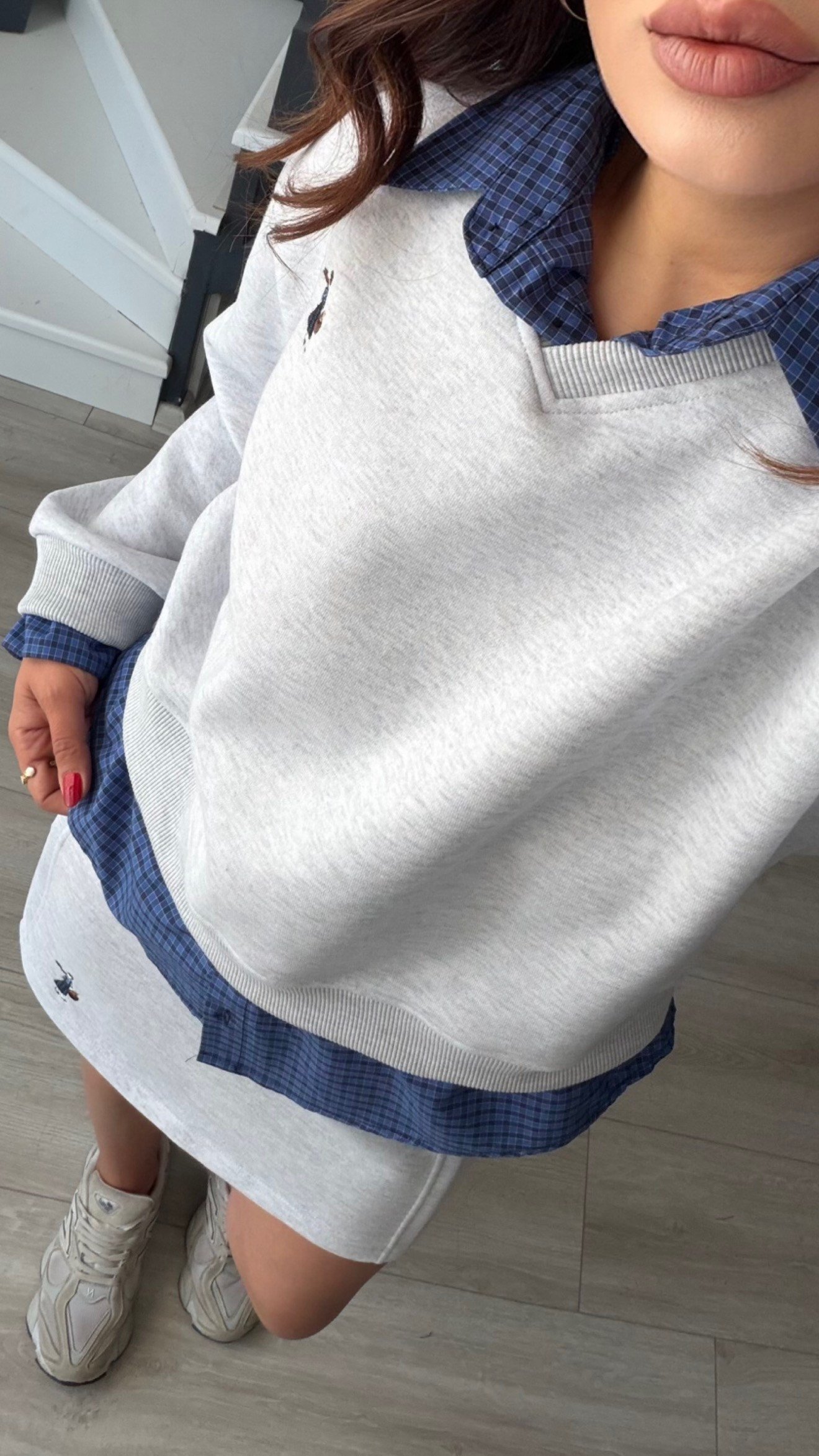 Grey Shirt Detailed Sweatshirt & Skirt Set