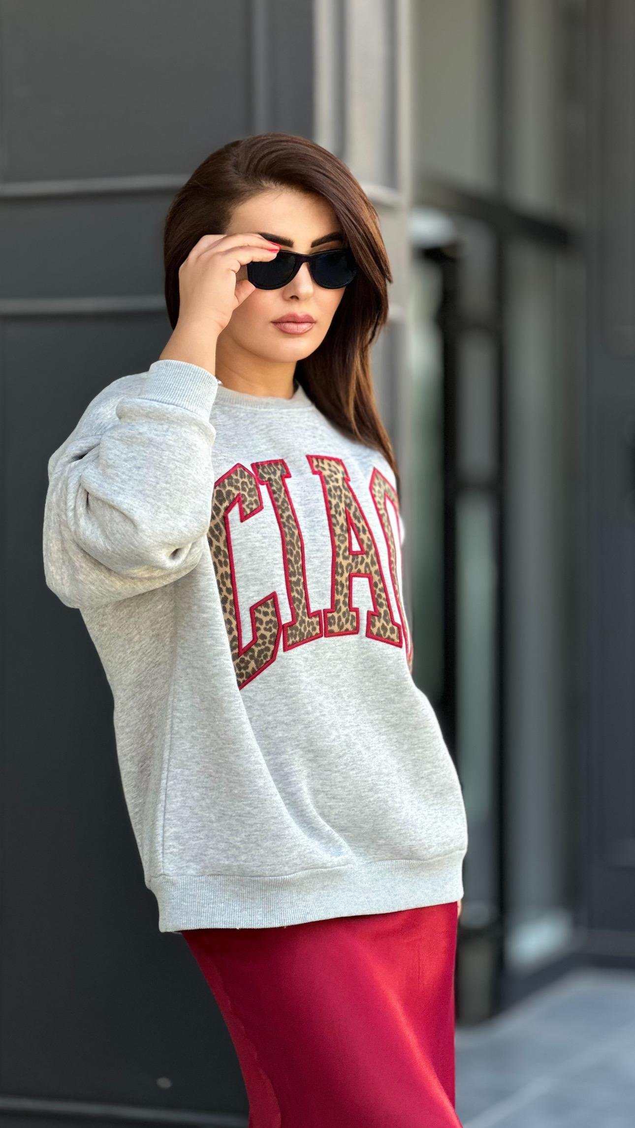 Gri Kabartmalı CIAO Baskılı Sweatshirt 