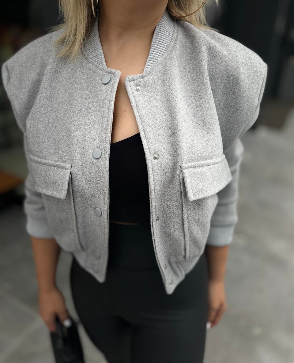 Gri Kaşe Bomber Ceket