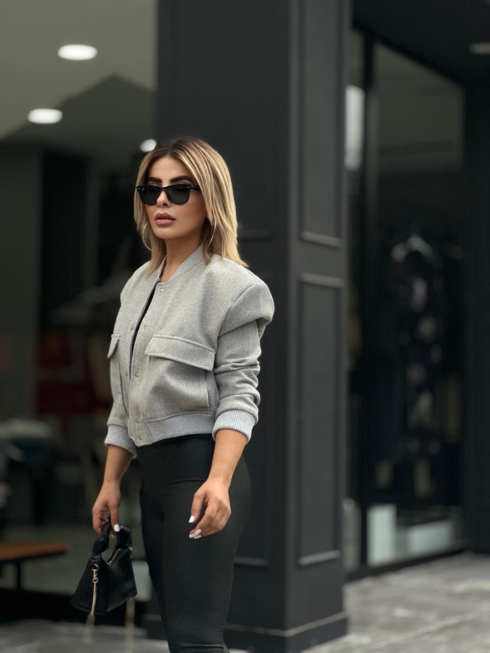 Gri Kaşe Bomber Ceket