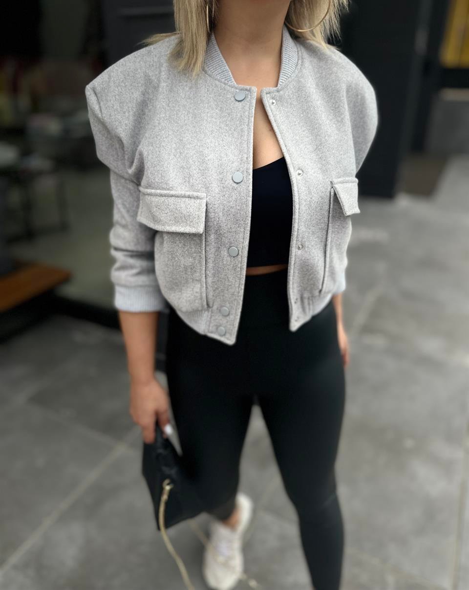 Gri Kaşe Bomber Ceket
