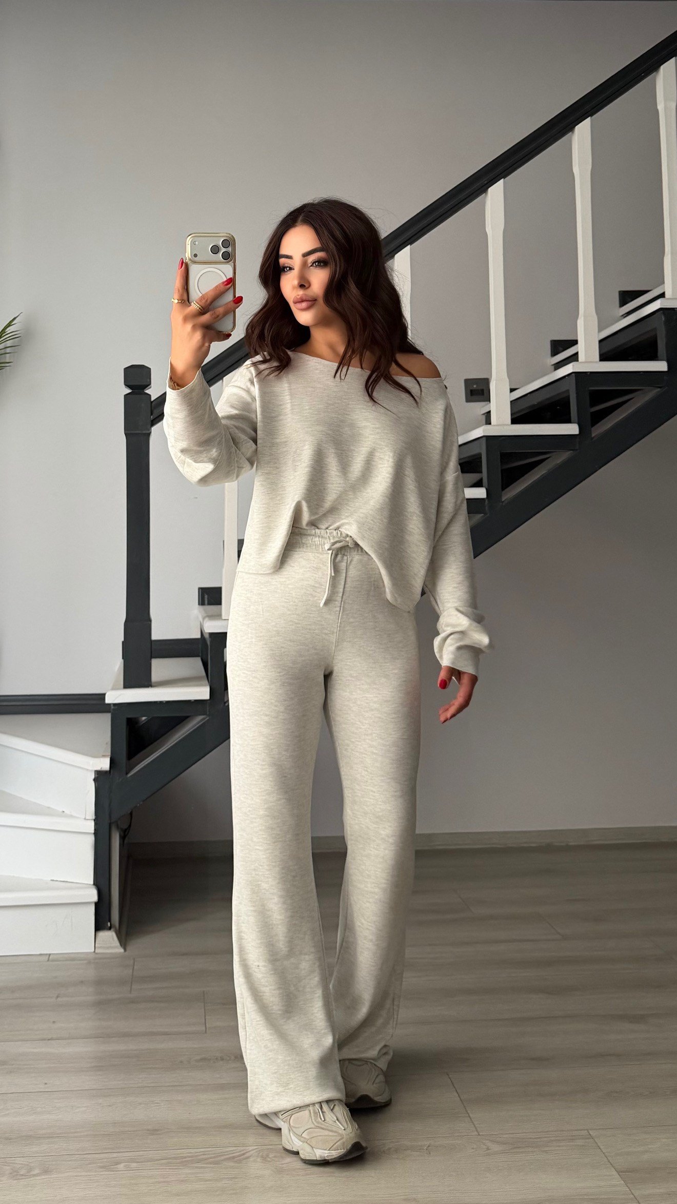 Grey Melange Boat Neck Modal Set