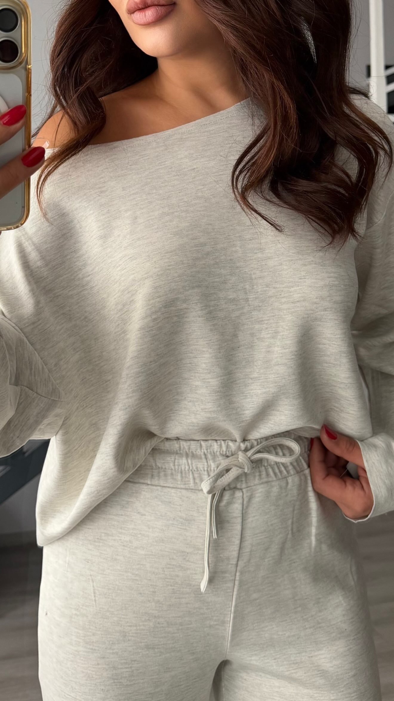 Grey Melange Boat Neck Modal Set