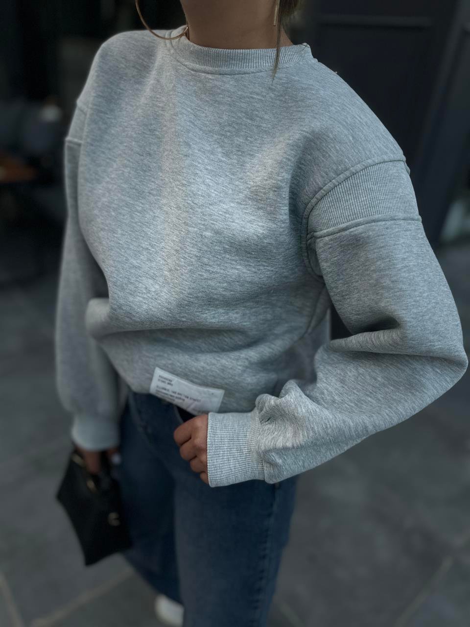 Gri Sırt Fermuar Detaylı Sweatshirt 