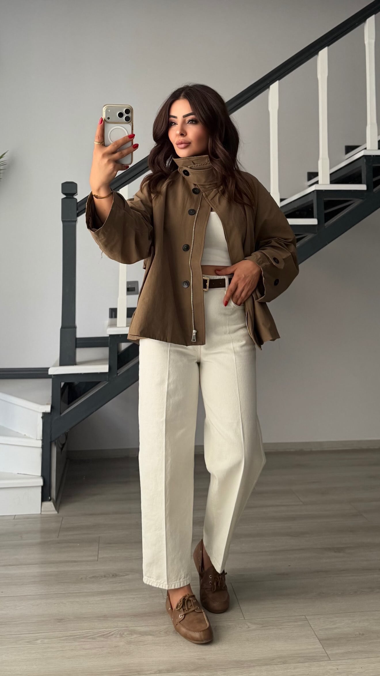 Khaki Trench Coat with Removable Fur Collar