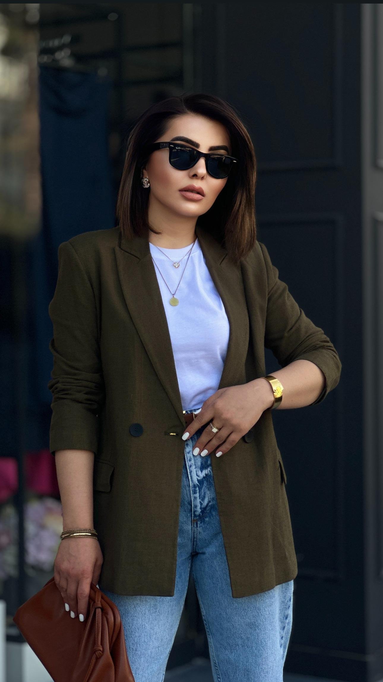 Haki Keten Blazer Ceket 