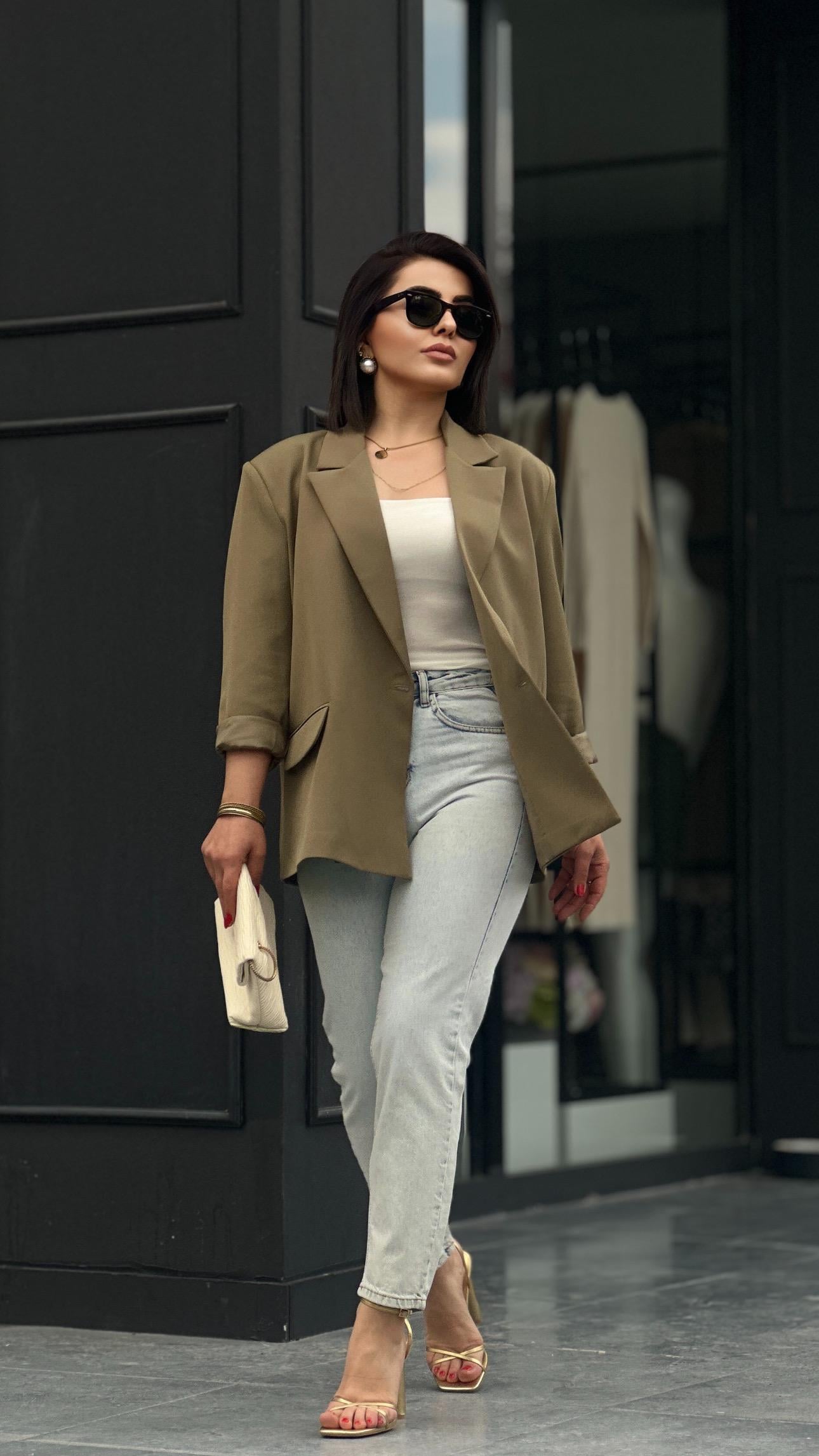 Haki Regular Tek Düğme Blazer Ceket