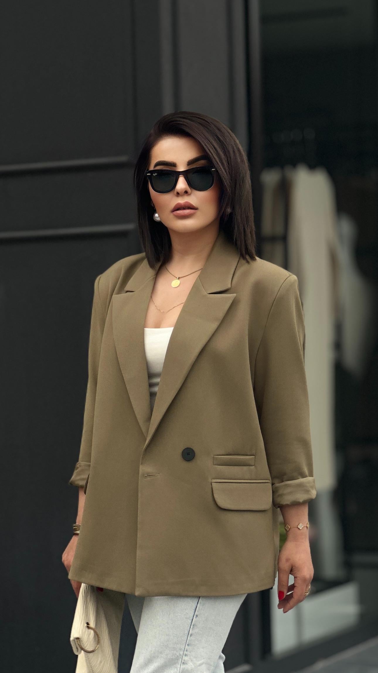 Haki Regular Tek Düğme Blazer Ceket