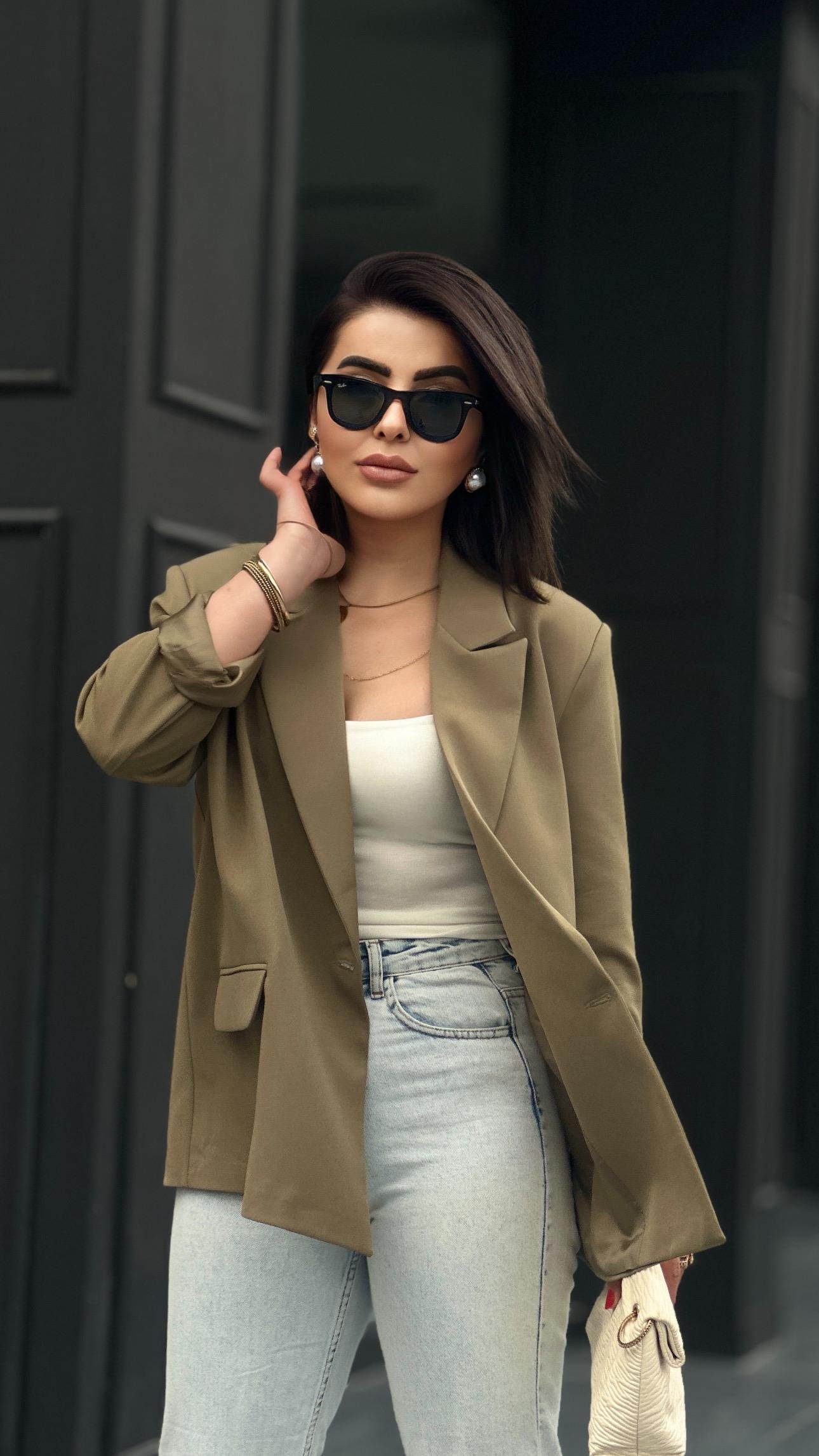 Haki Regular Tek Düğme Blazer Ceket