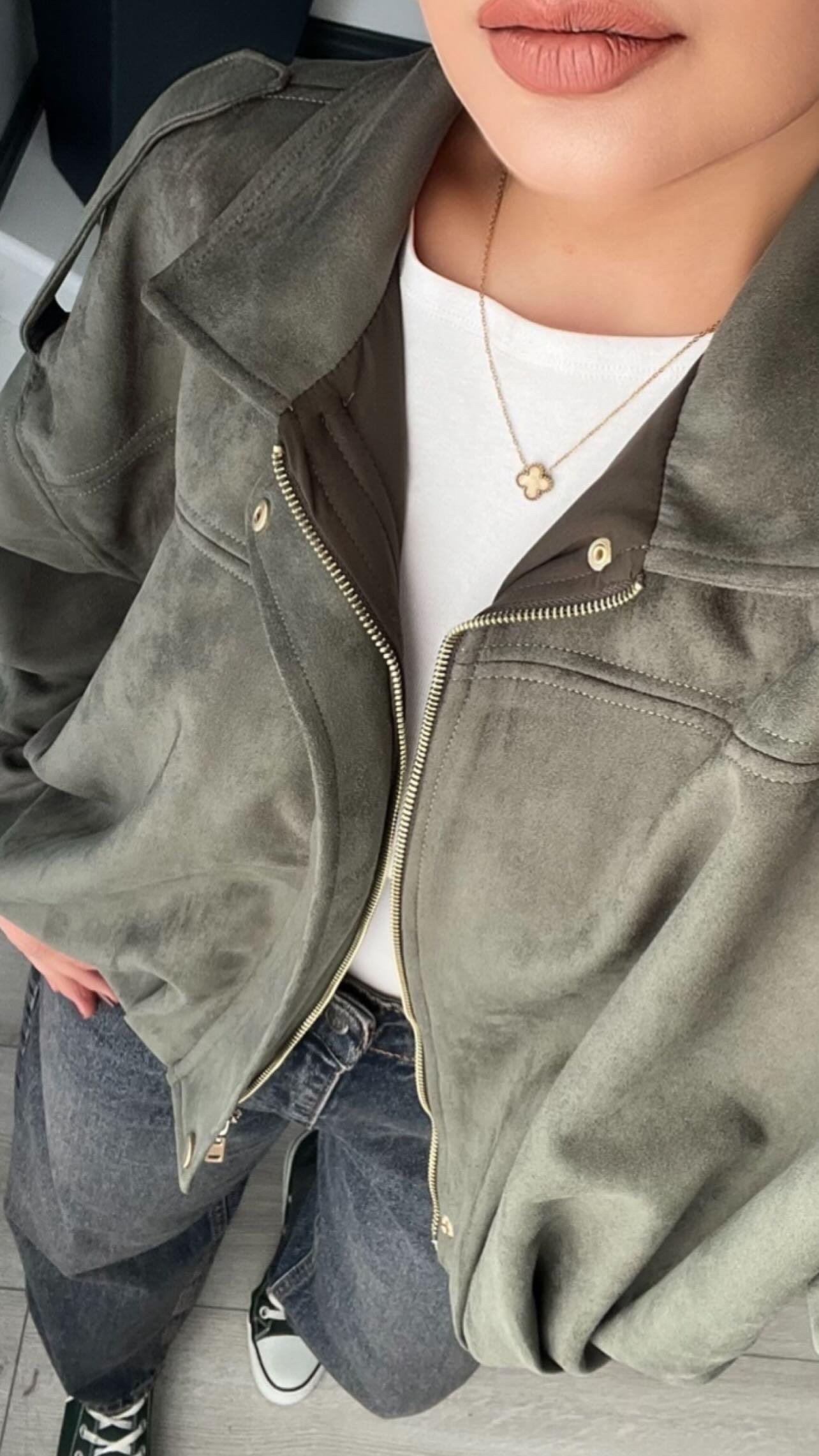 Haki Süet Bomber Ceket