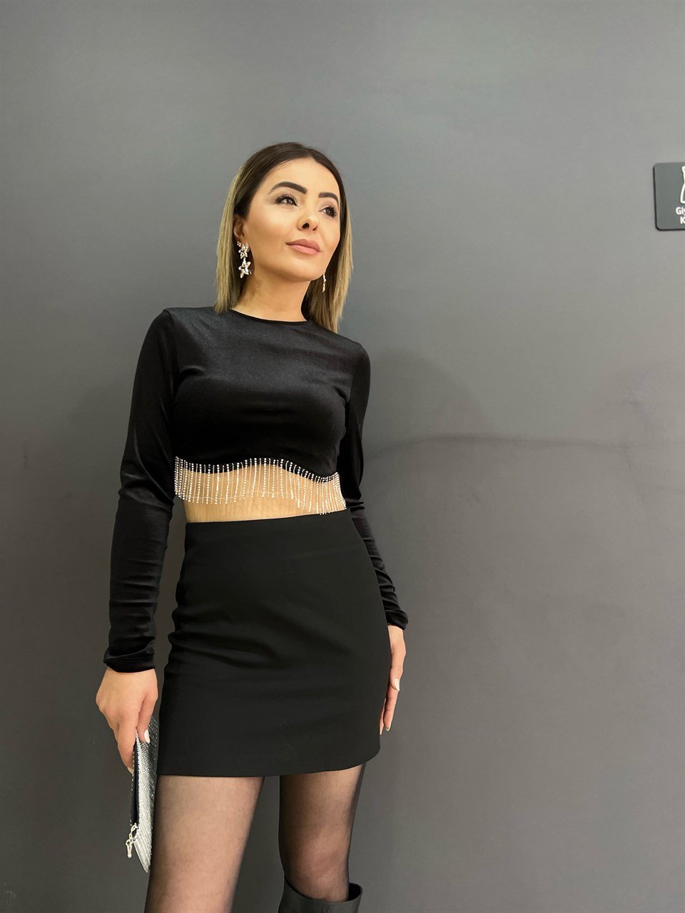 Kadife Taşlı Bluz