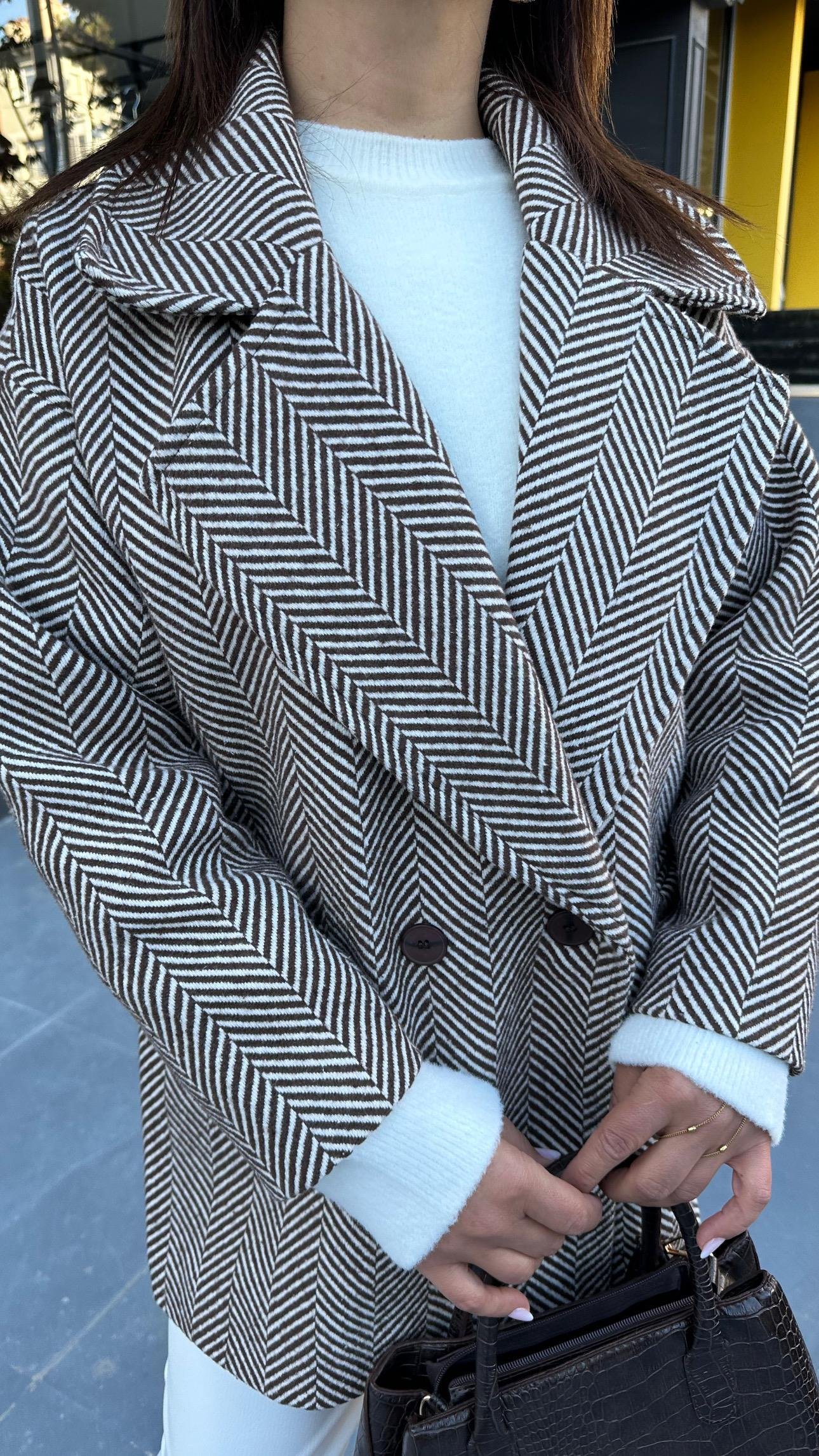 Kahve Kaşe Oversize Kaban 