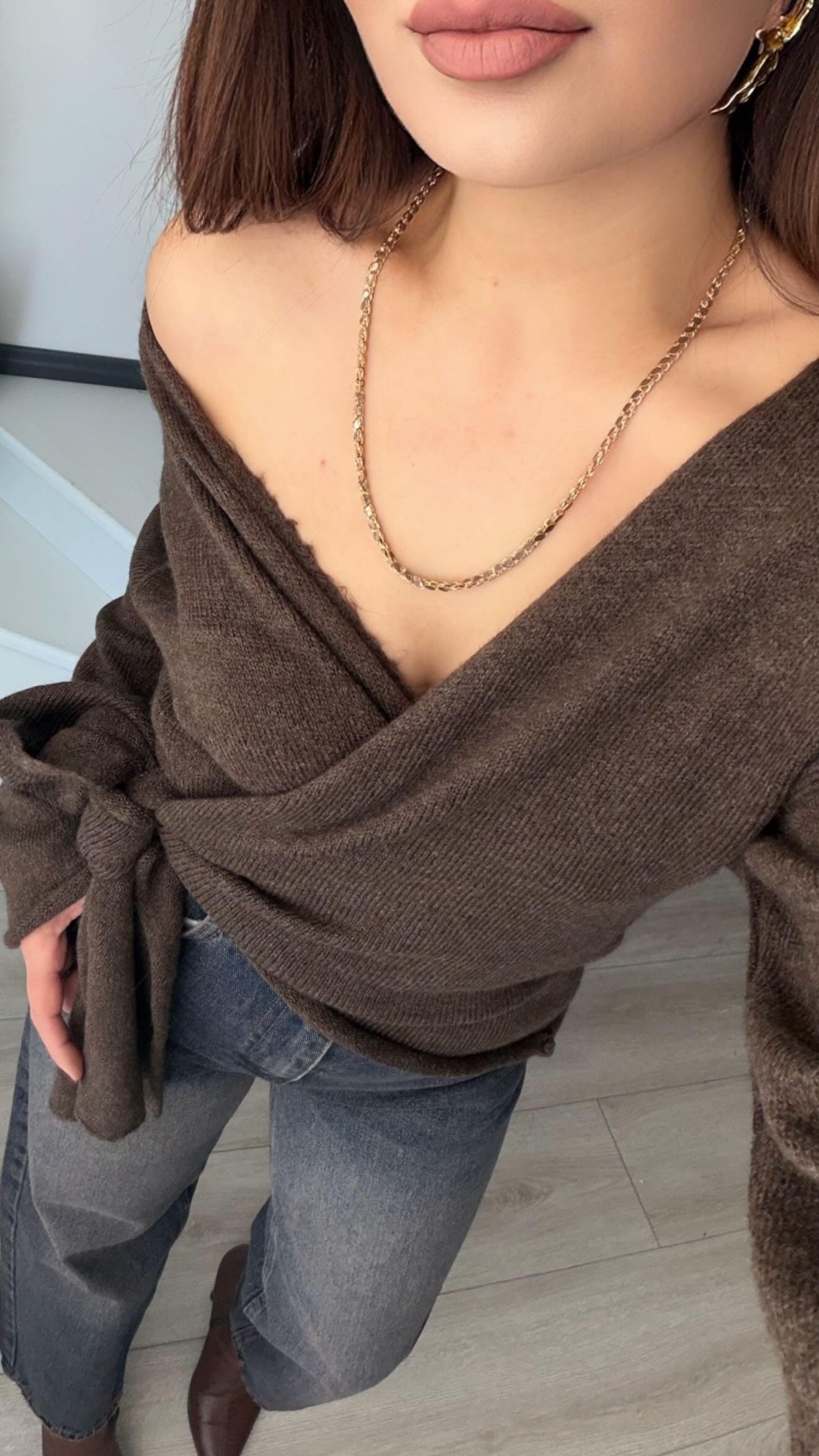 Kahve Kruvaze Bağlamalı Bluz