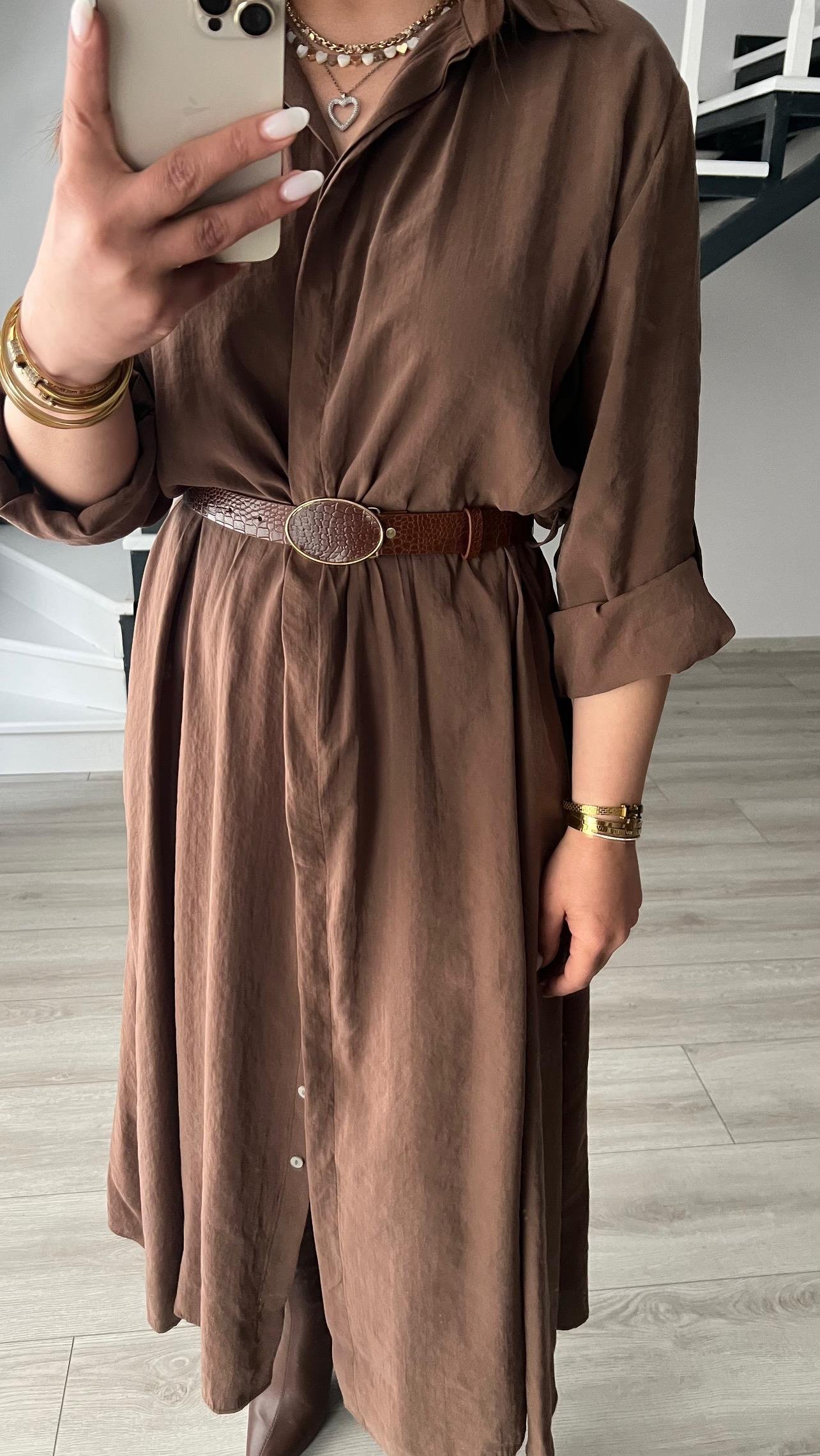 Kahve Modal Kumaş Gömlek Elbise 