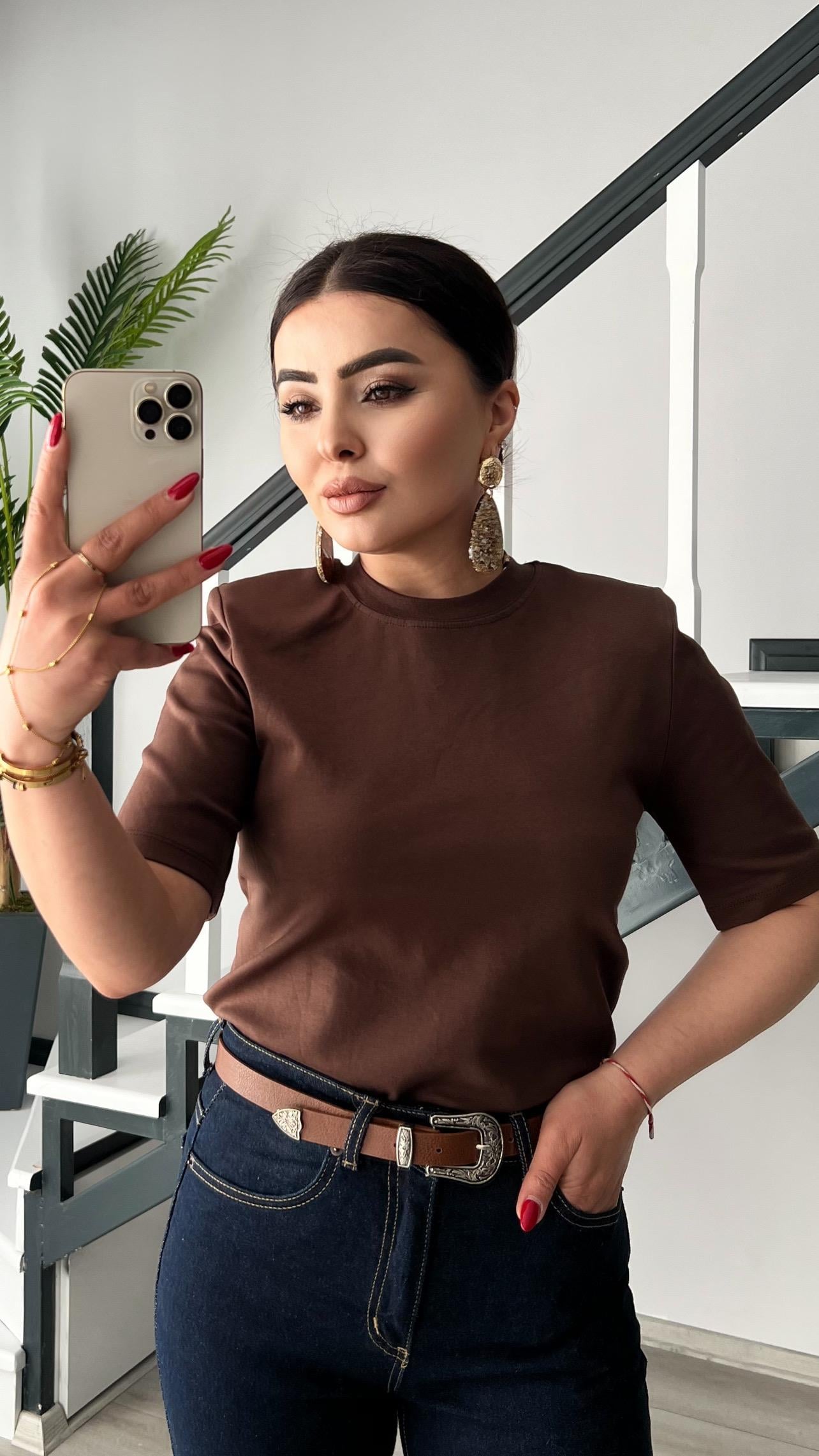 Kahve Premium Vatkalı Tişört