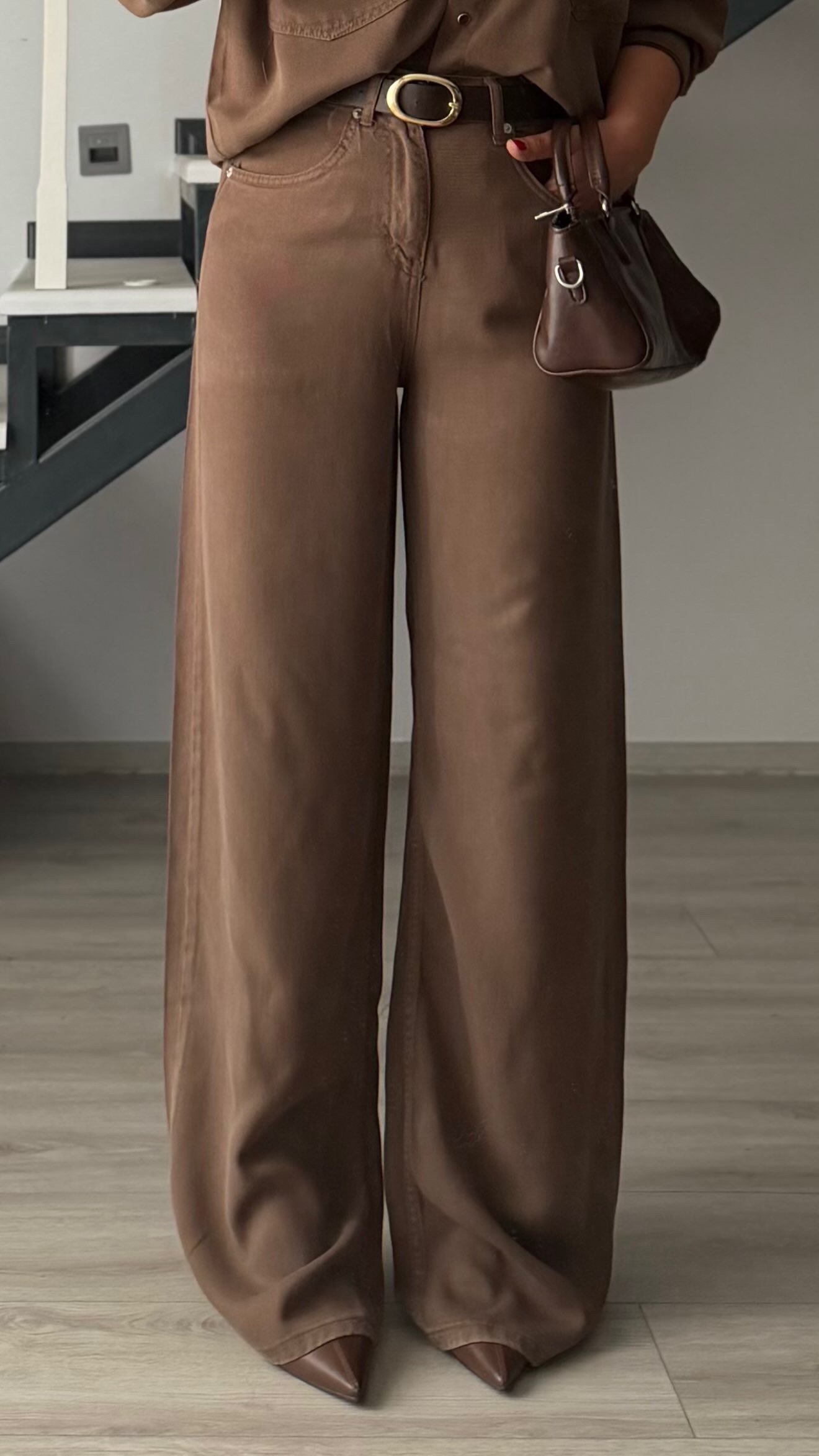 Kahve Tencel Denim Gömlek-Pantolon Takım