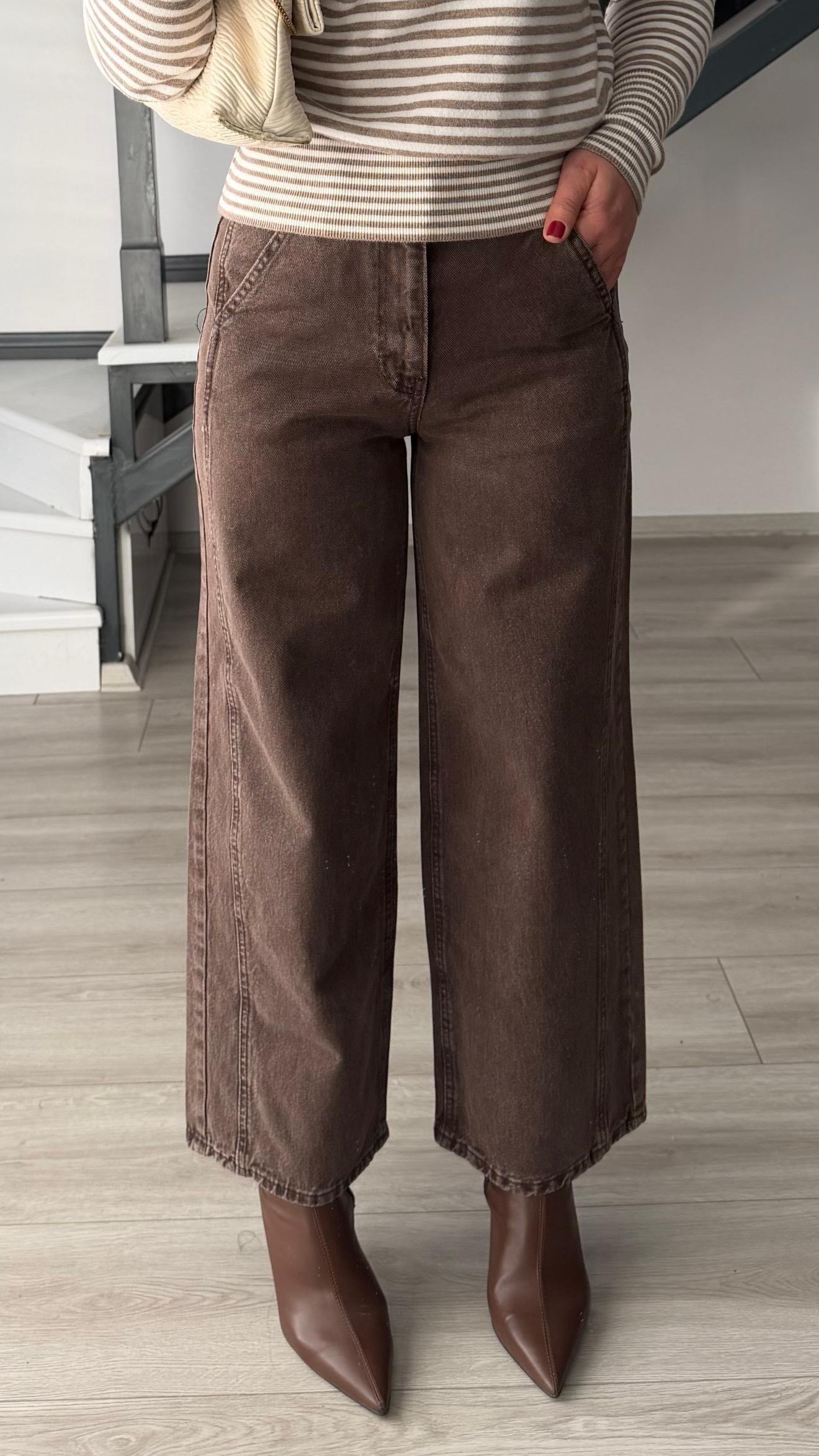 Kahve Tintli Wide Leg Jean