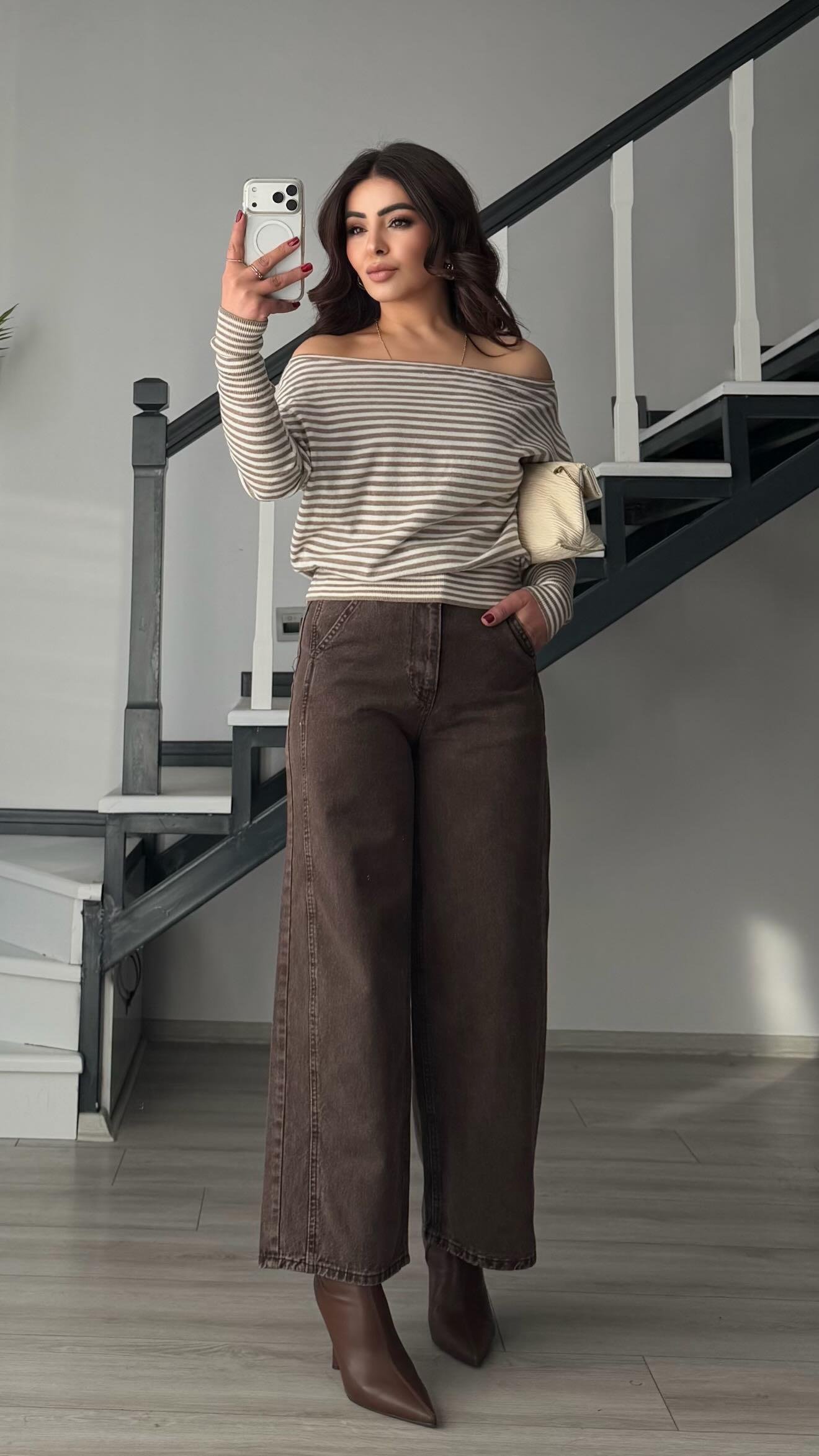 Kahve Tintli Wide Leg Jean