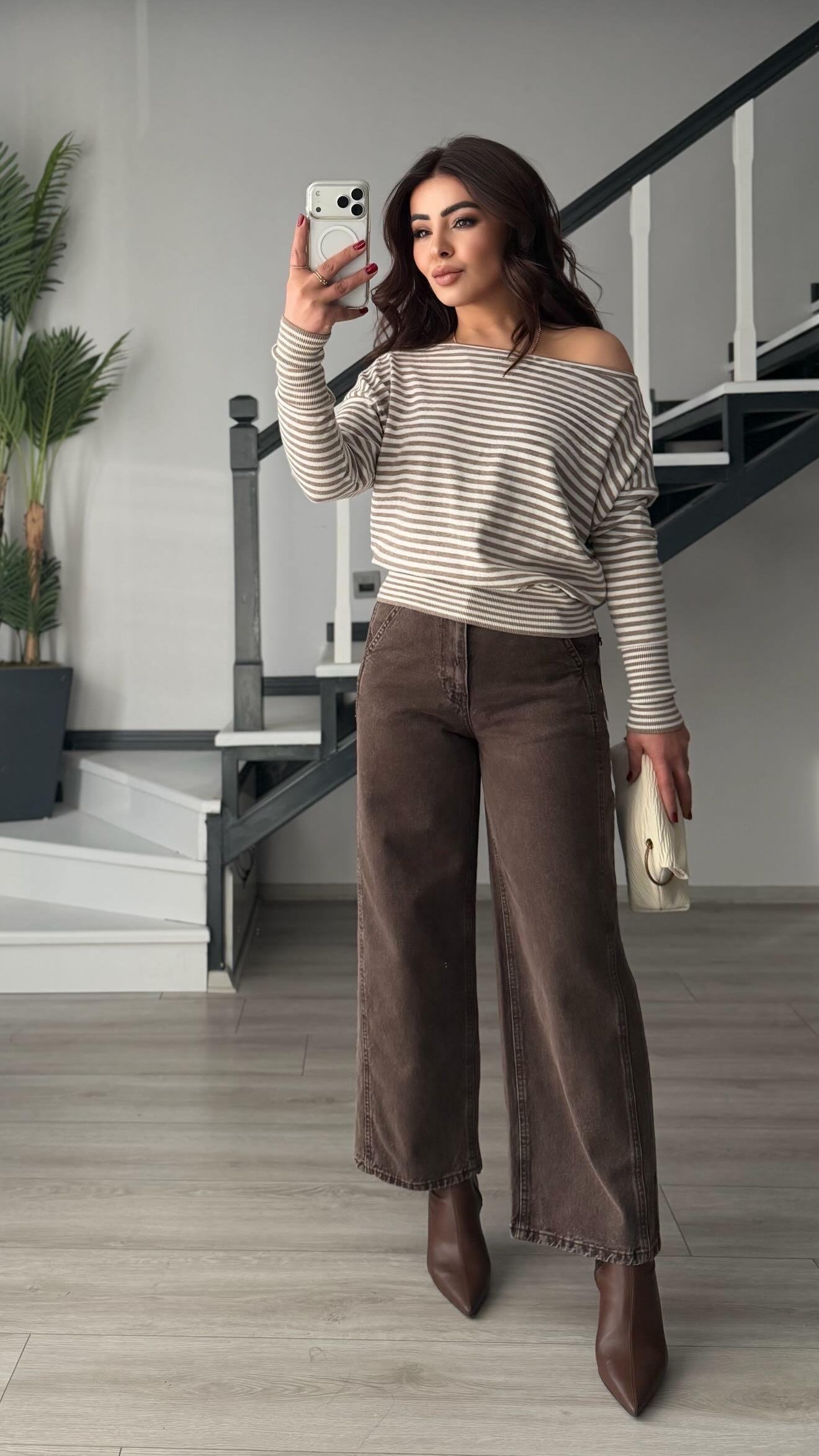 Kahve Tintli Wide Leg Jean