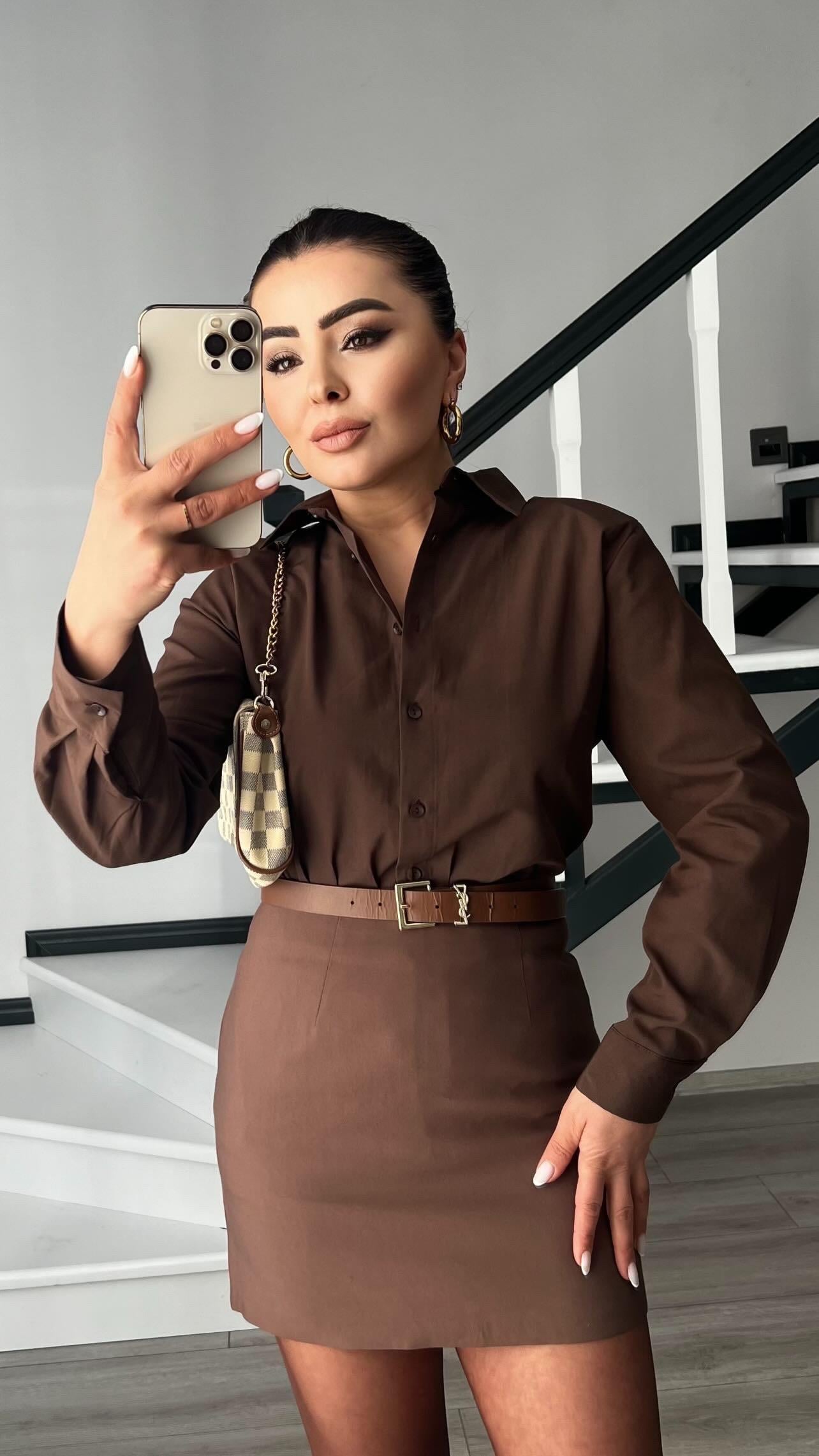 Kahve Vatkalı Basic Gömlek 