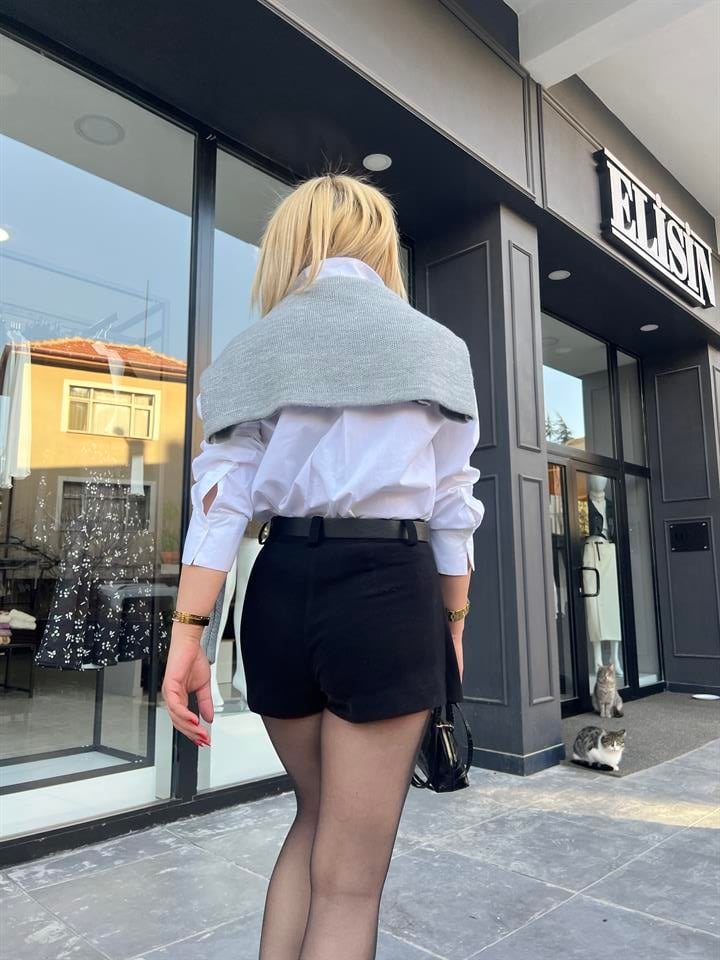 Kaşe Kemerli Şort Etek