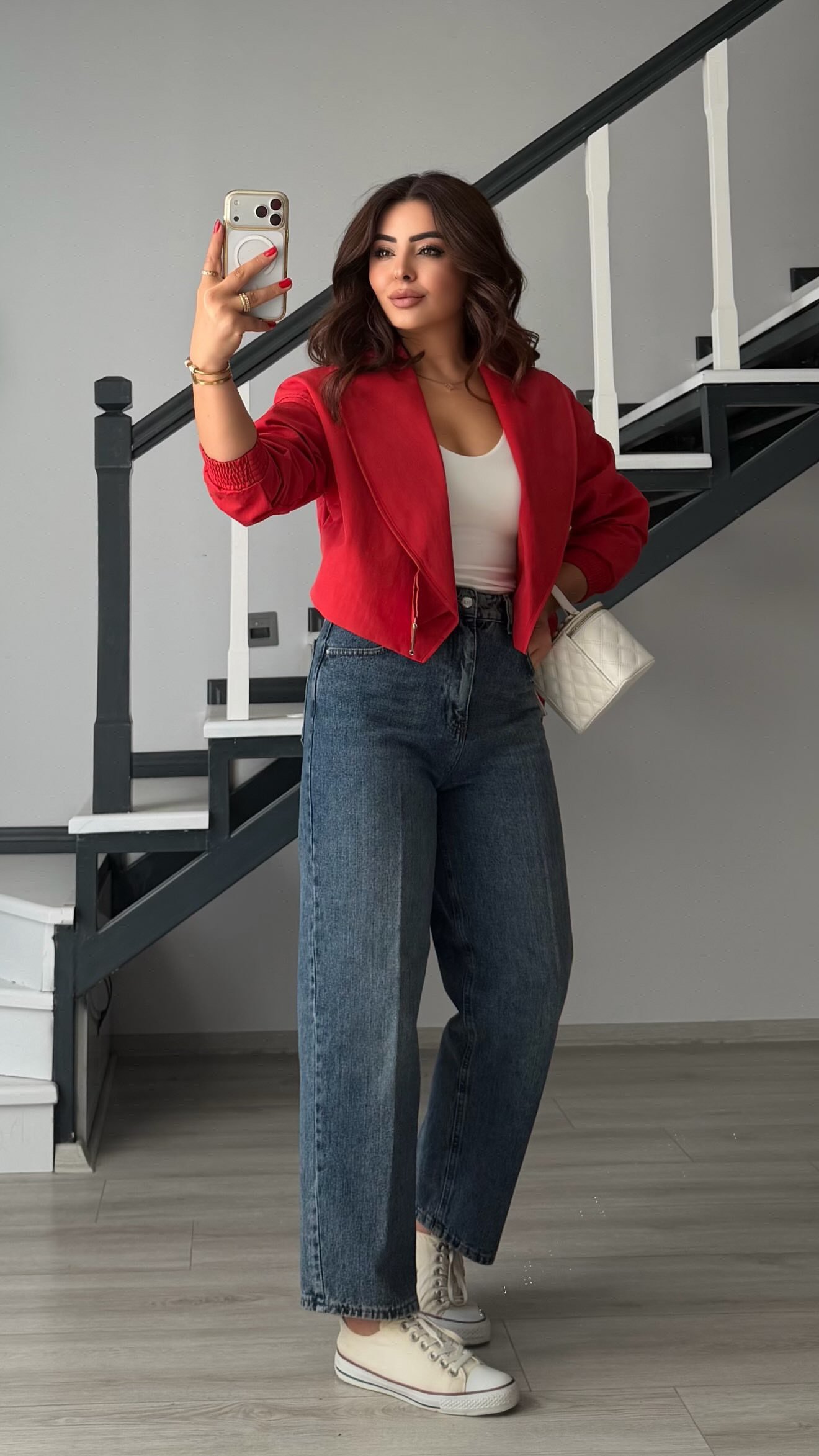 Red Elastic Waist Belted Bomber Trench Coat