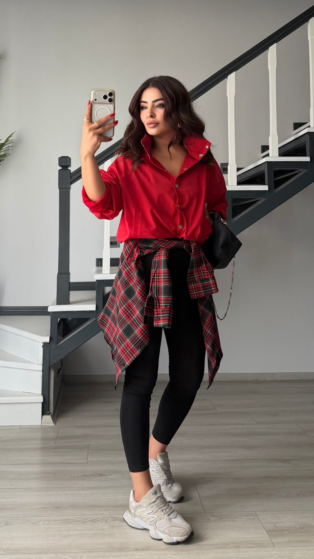 Red Stand-Up Collar Shirred Detail Lined Raincoat