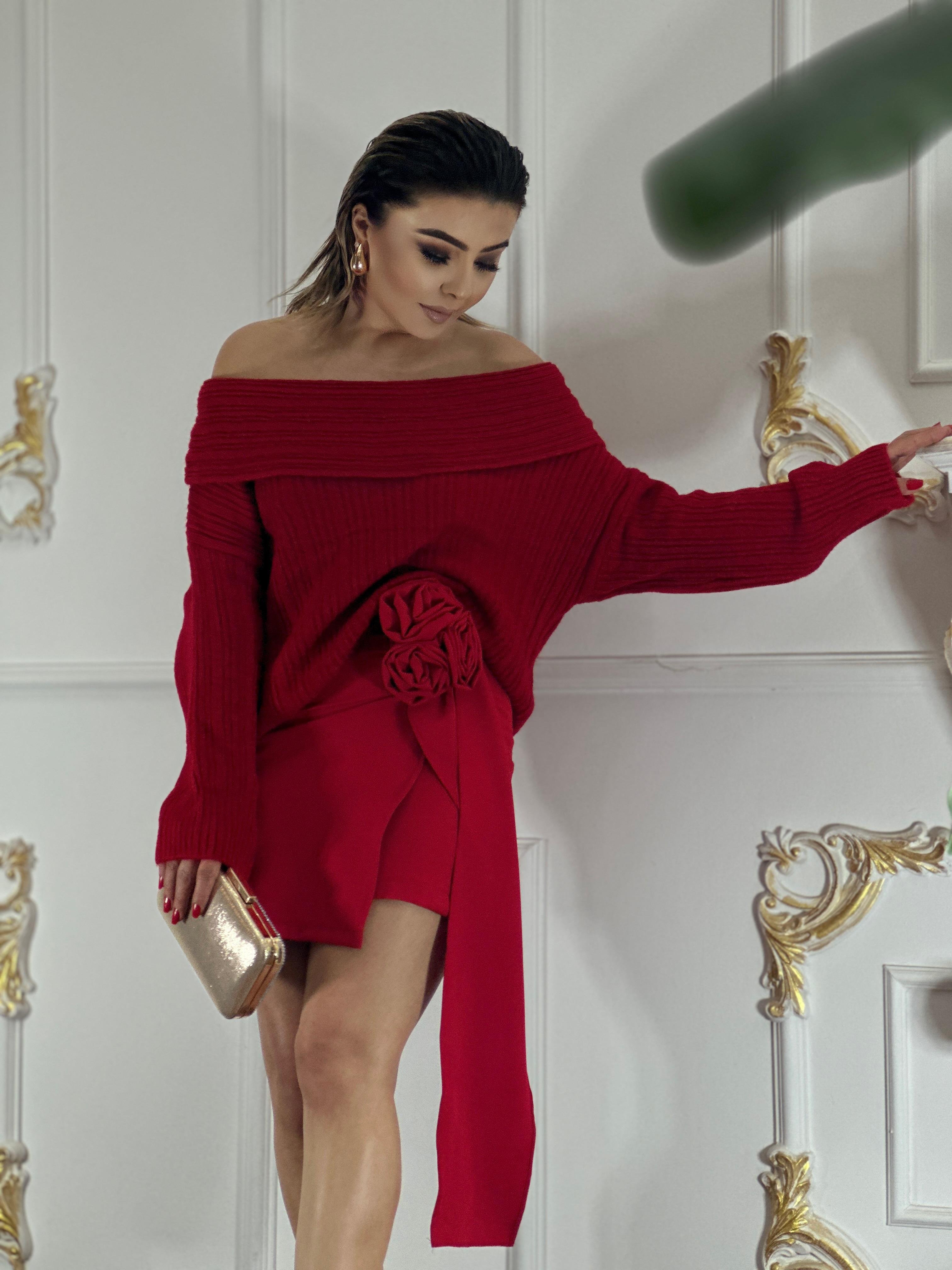 Kırmızı Madonna Yaka Kazak