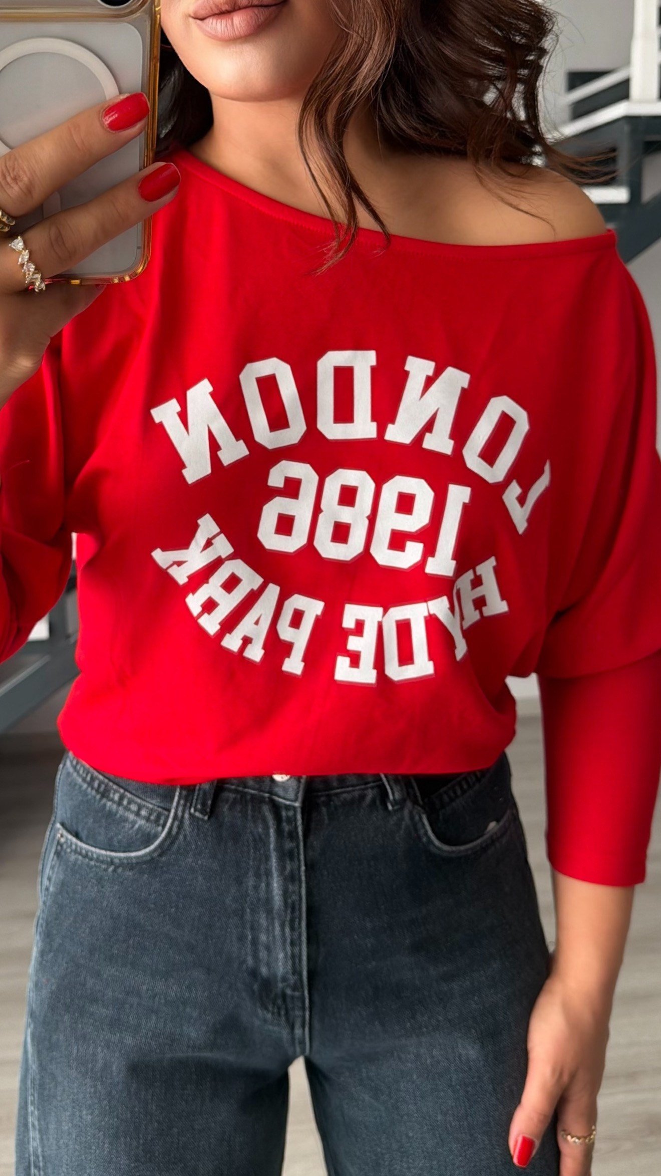Kırmızı Modal Kayık Yaka Bluz