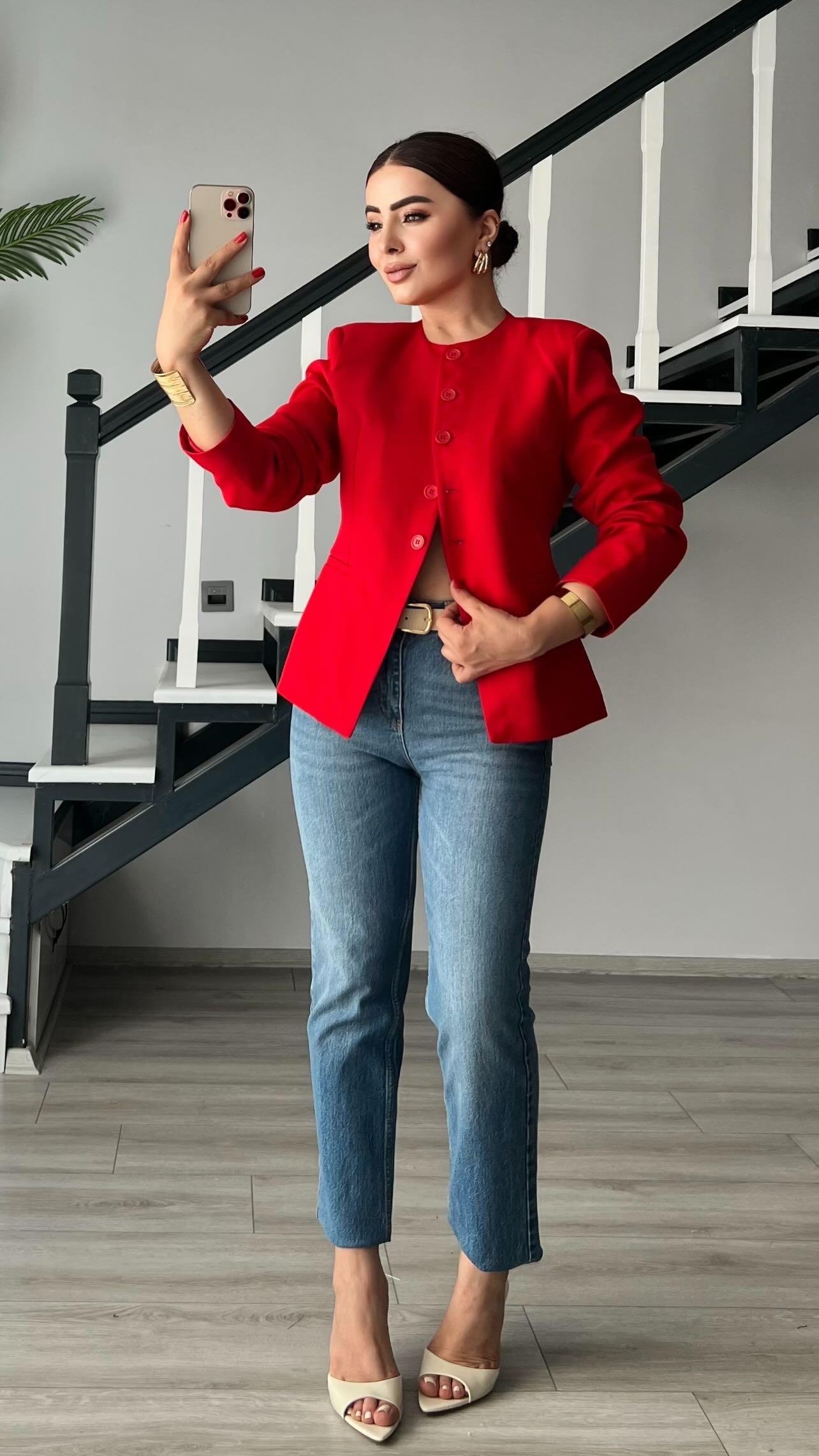 Kırmızı Premium Vatkalı Marka Model Ceket