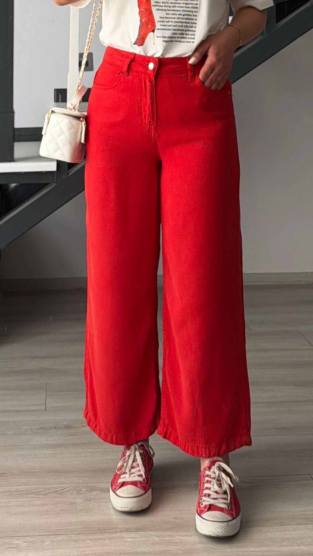Red Tencel Culotte Pants