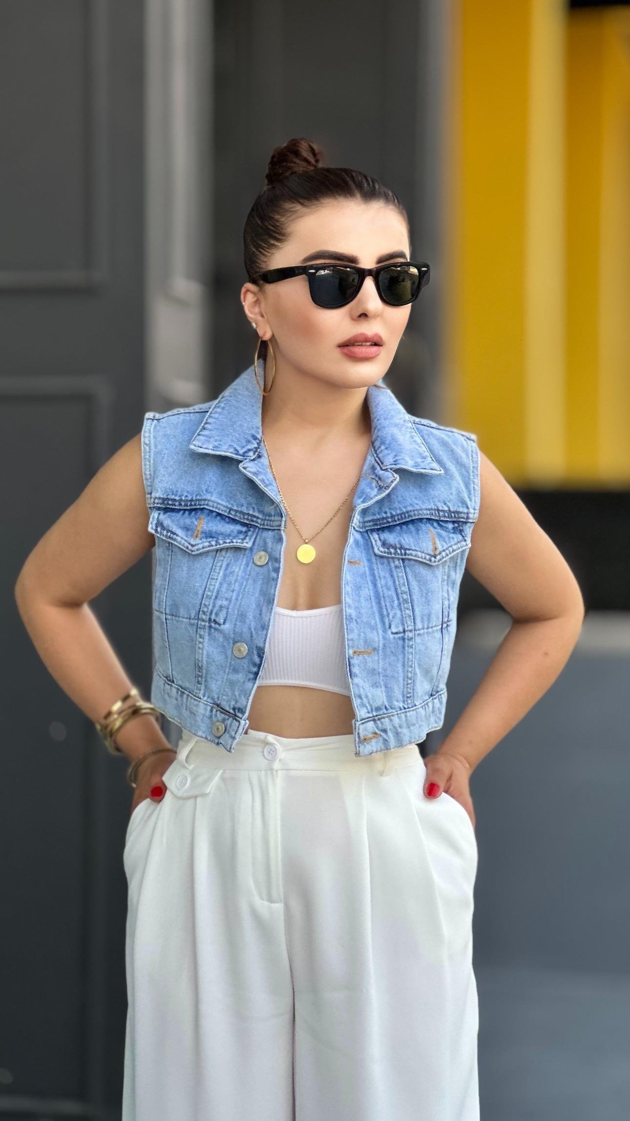 Kısa Denim Yelek 
