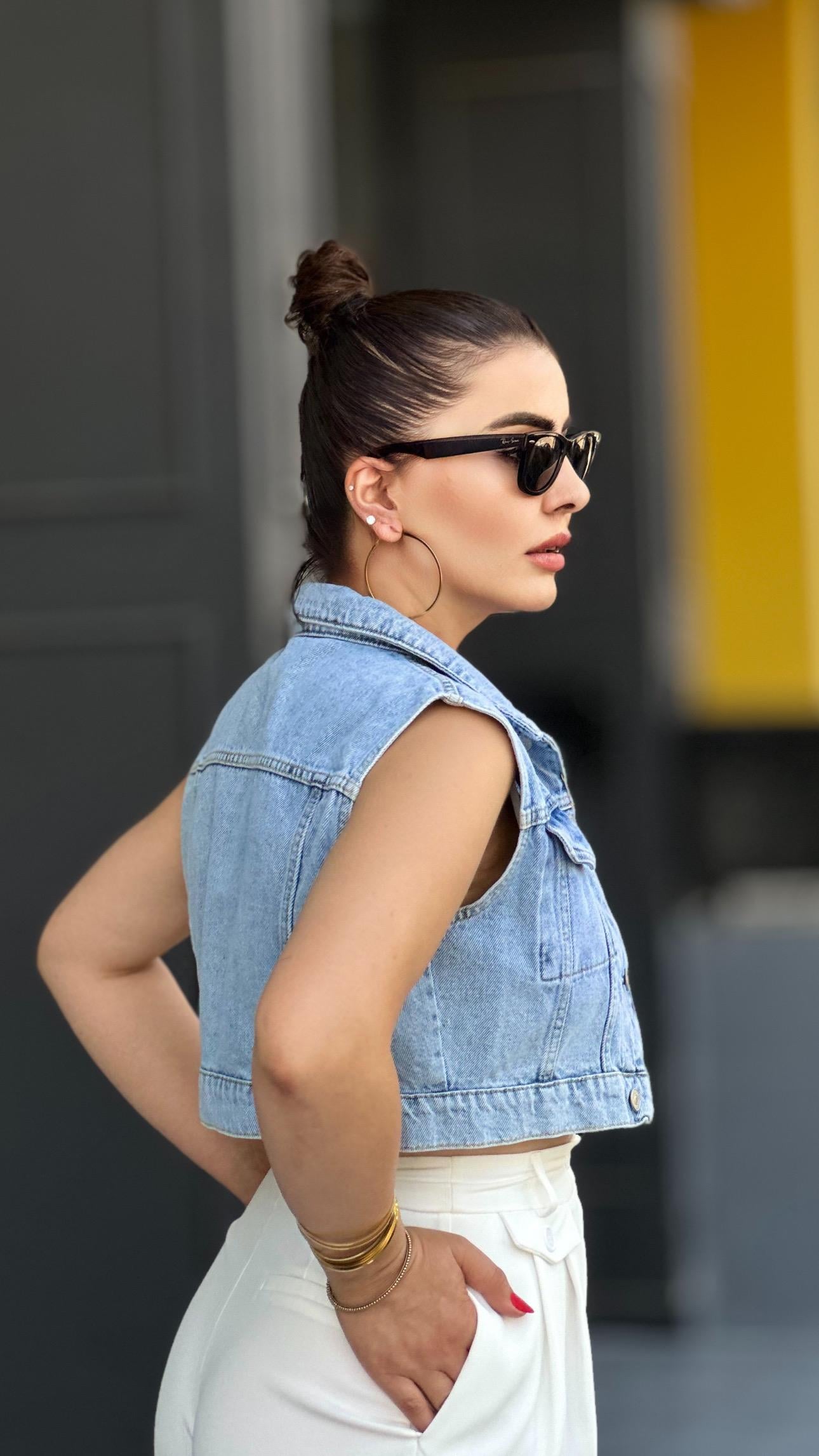 Kısa Denim Yelek 