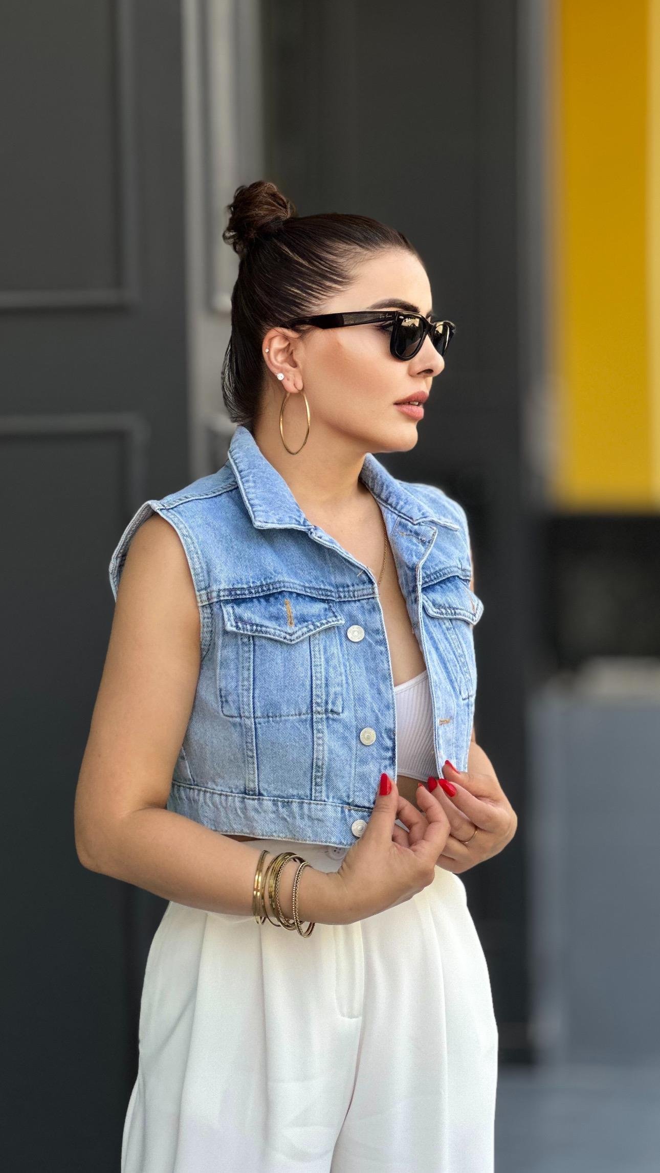 Kısa Denim Yelek 