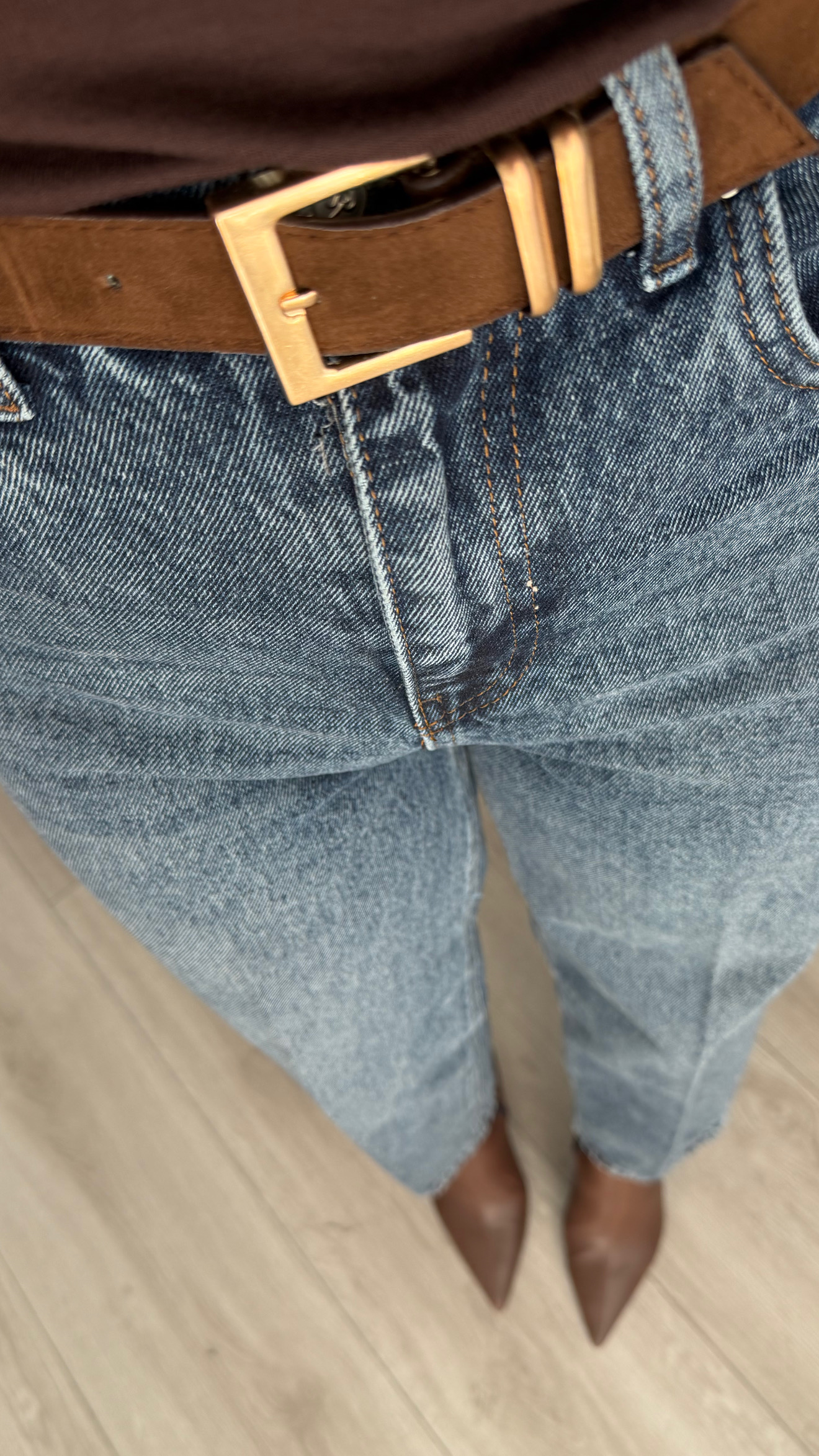 Koyu Mavi Kemerli Skater Jean