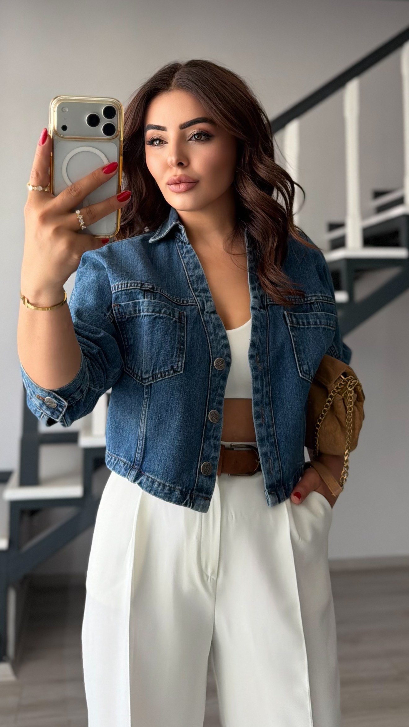 Koyu Mavi V Yaka Denim Ceket