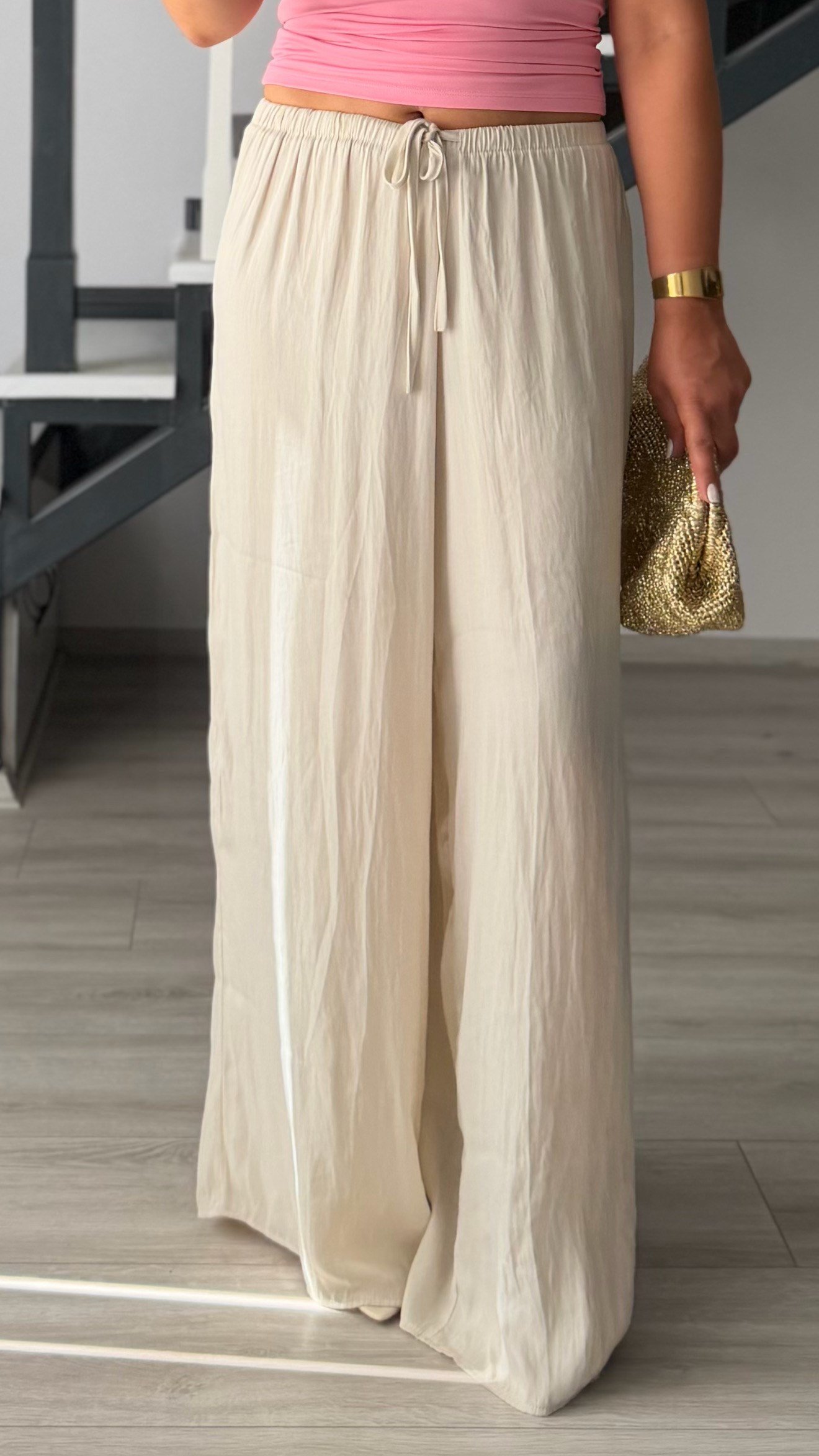 Cream Draped Satin Pants