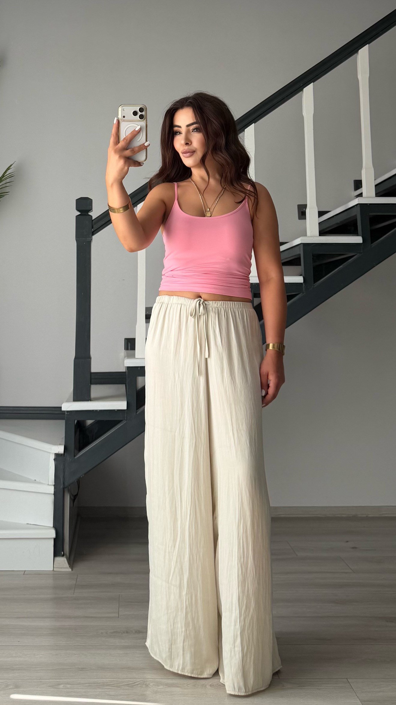 Cream Draped Satin Pants