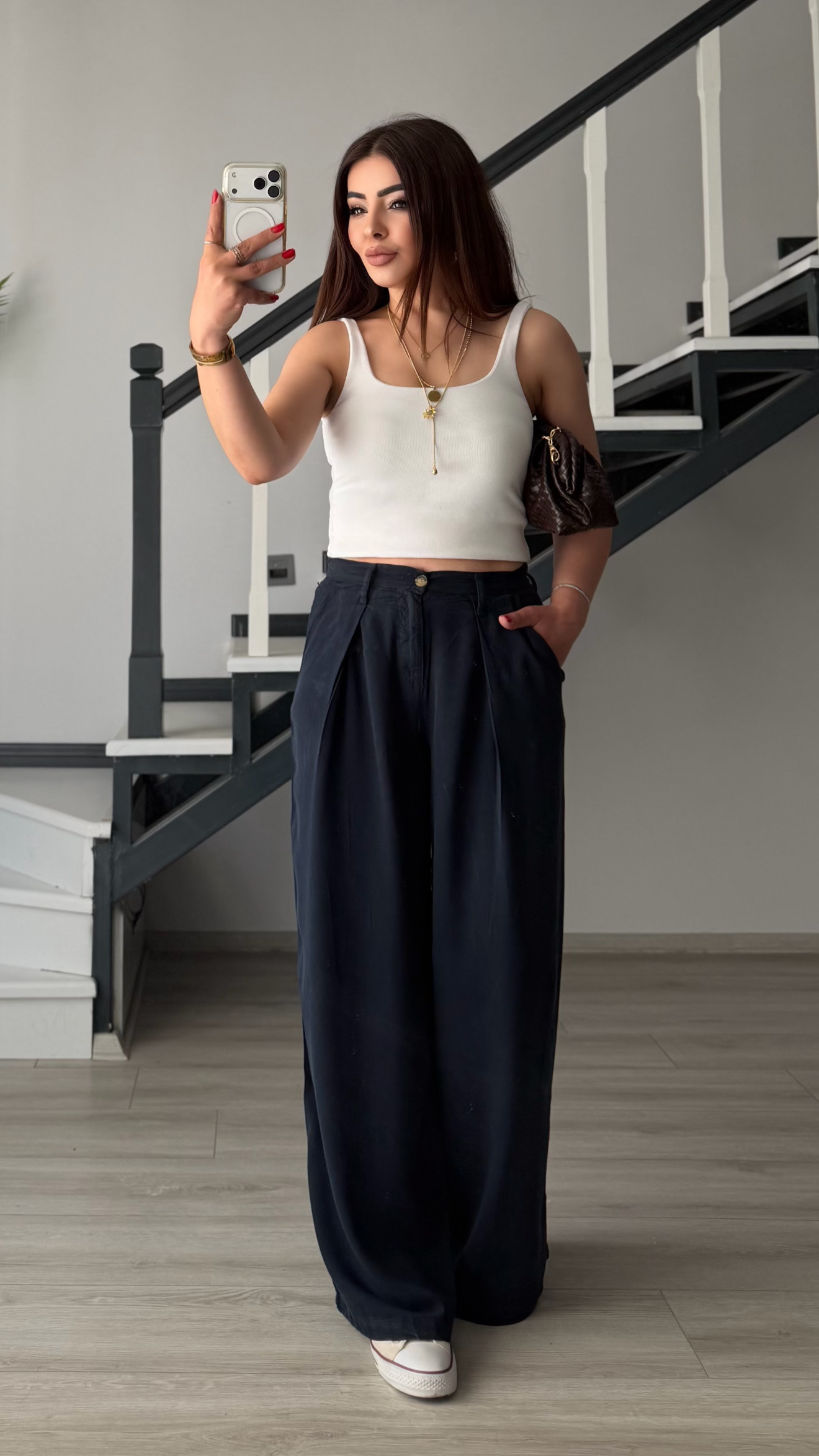 Lacivert Bel Lastikli Tensl Pantolon