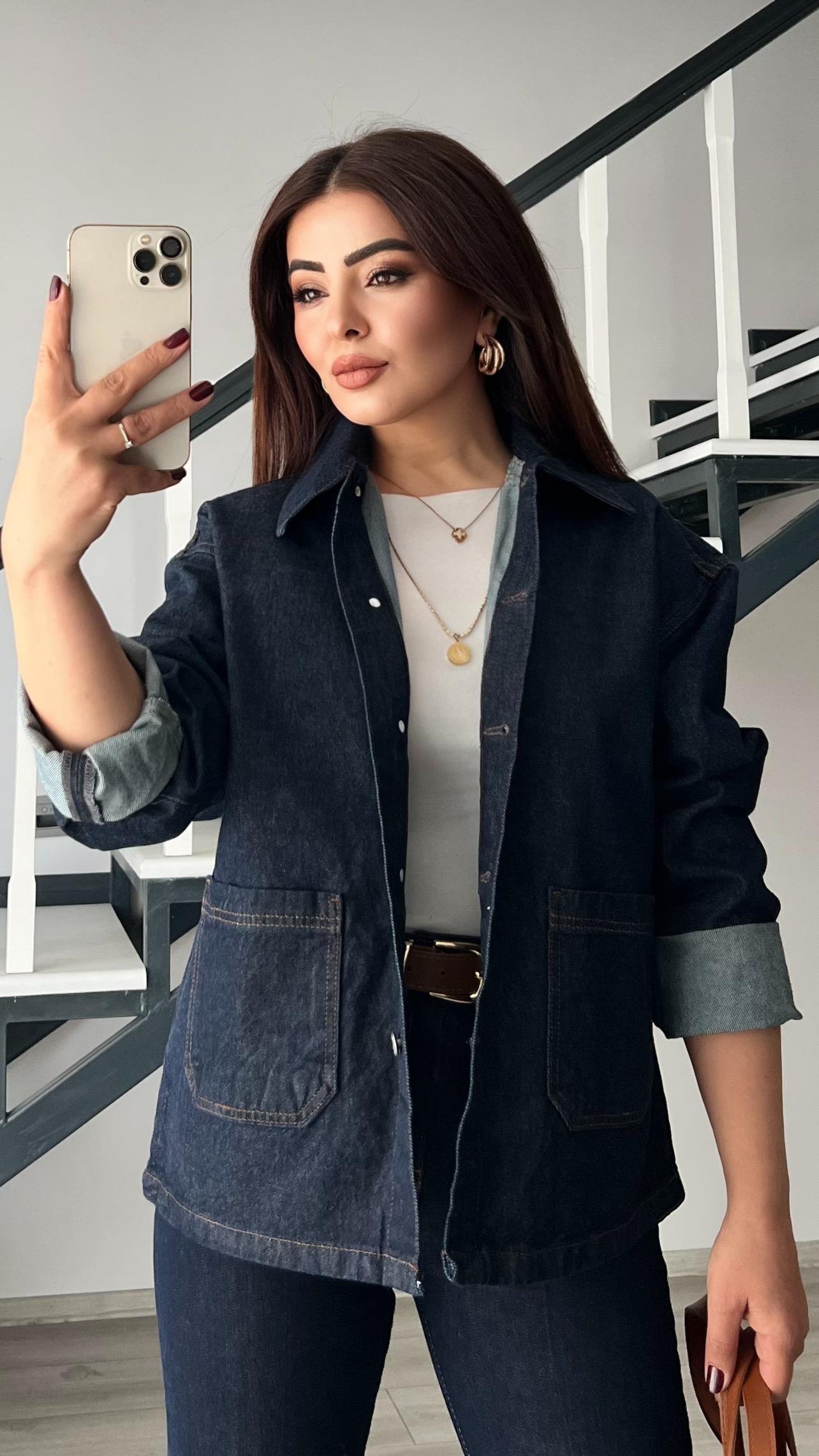 Lacivert Çift Cep Denim Ceket