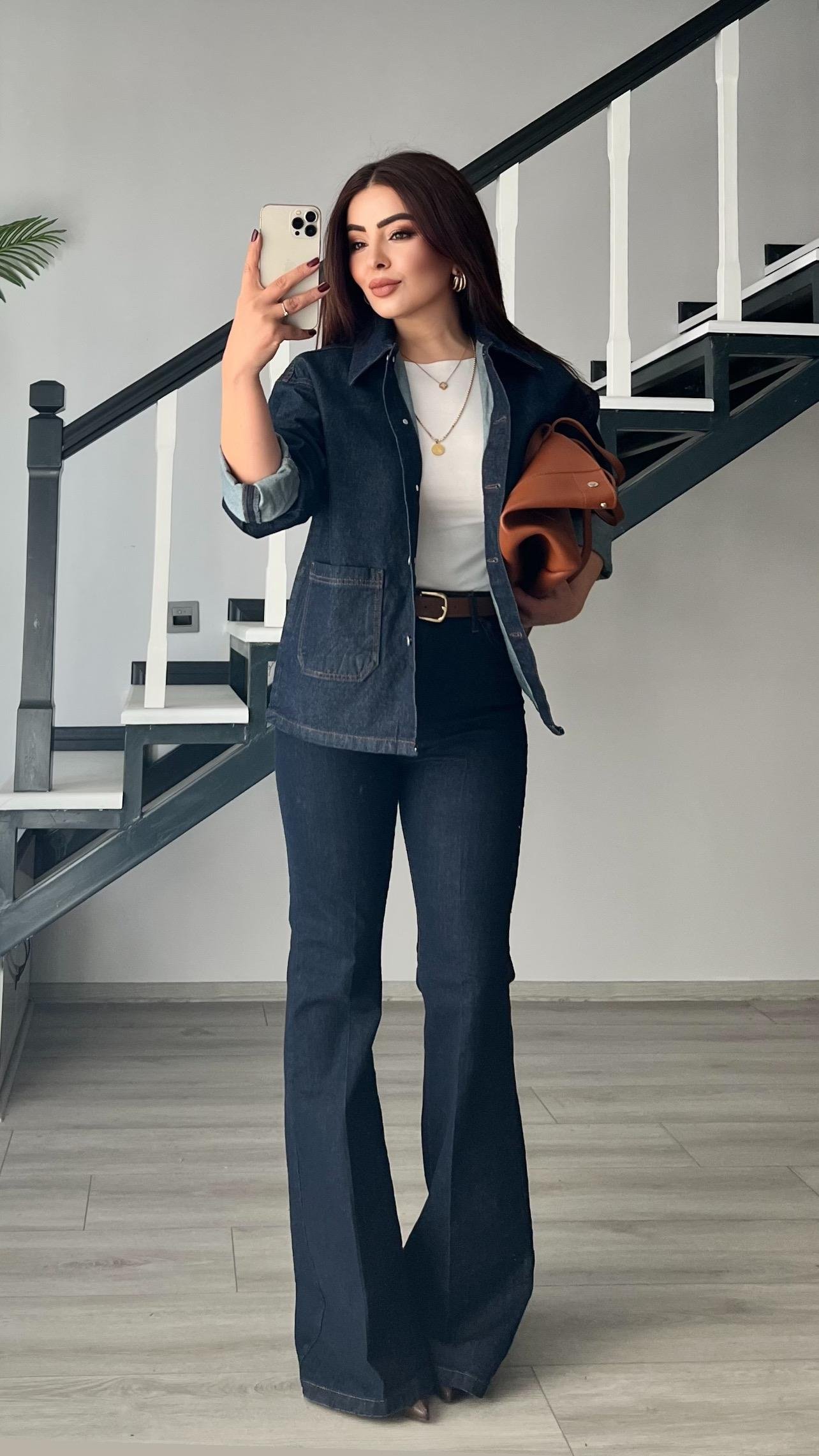 Lacivert Çift Cep Denim Ceket