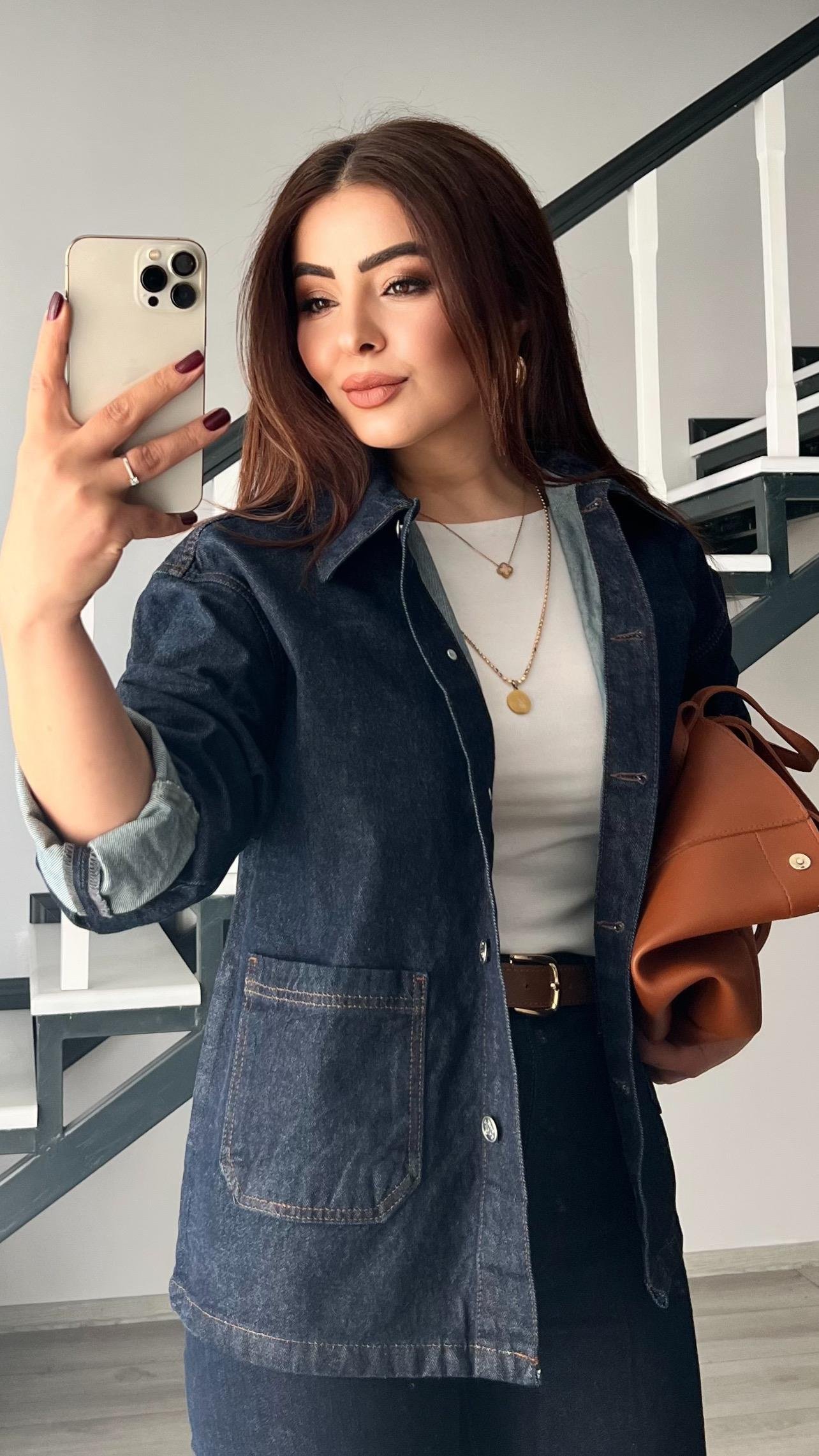 Lacivert Çift Cep Denim Ceket