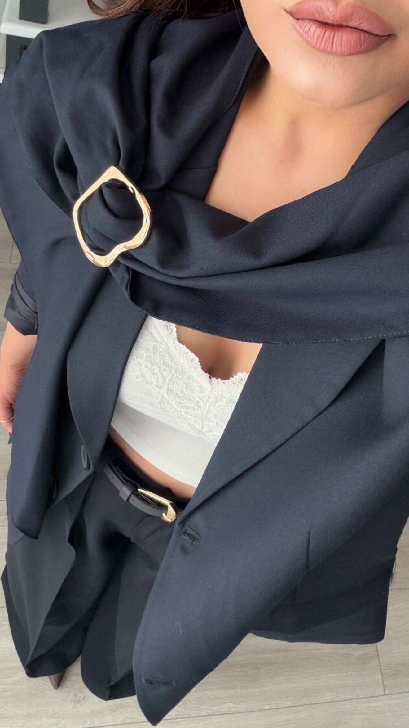 Lacivert Çıkarılabilir Şal Aksesuarlı Oversize Ceket
