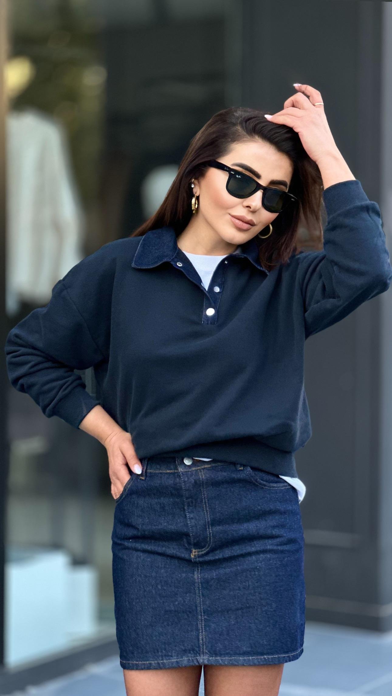 Lacivert Denim Mini Etek 