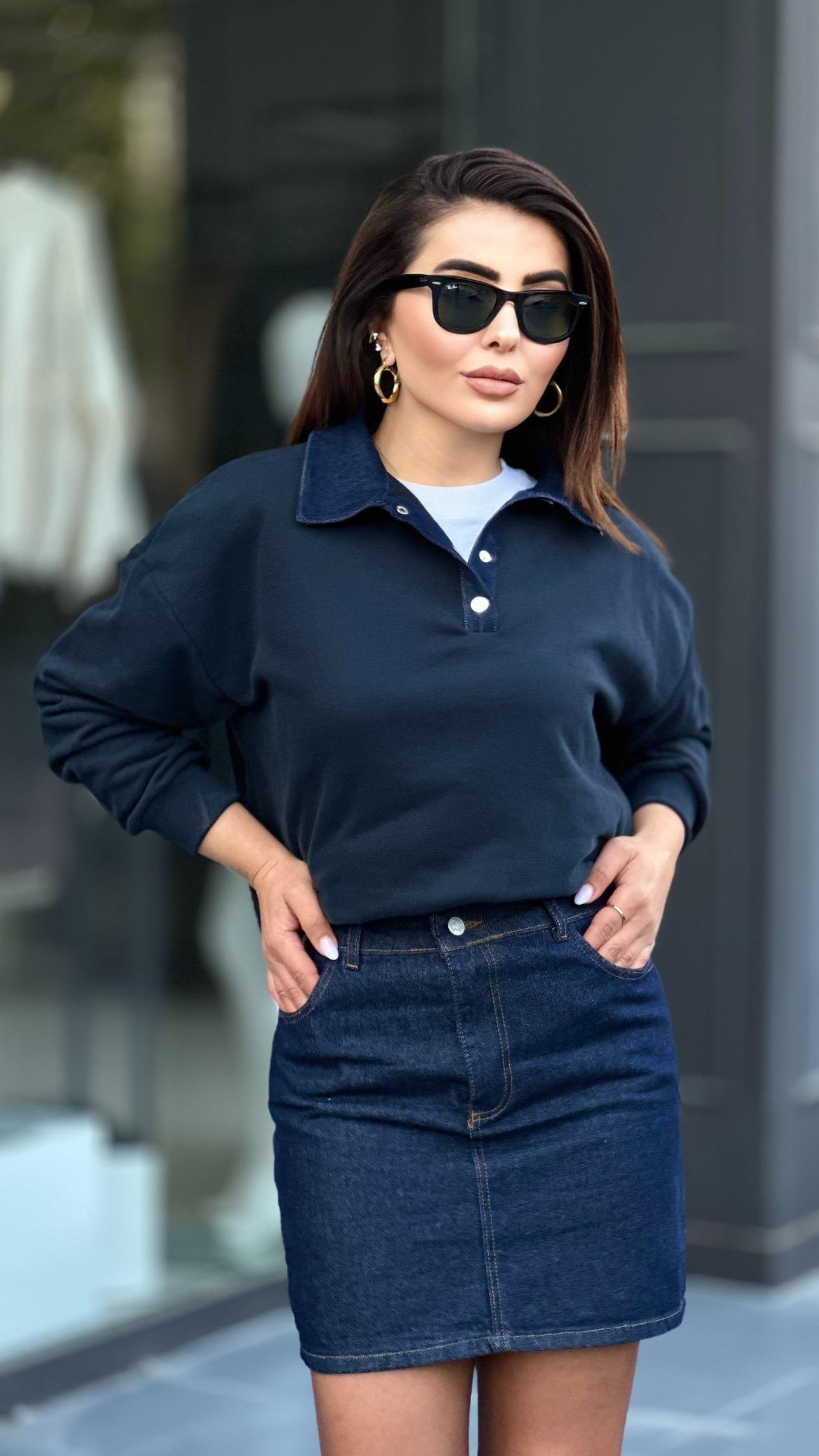 Lacivert Denim Mini Etek 