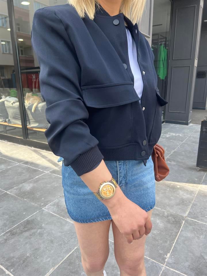 Lacivert Geniş Cepli Bomber Ceket