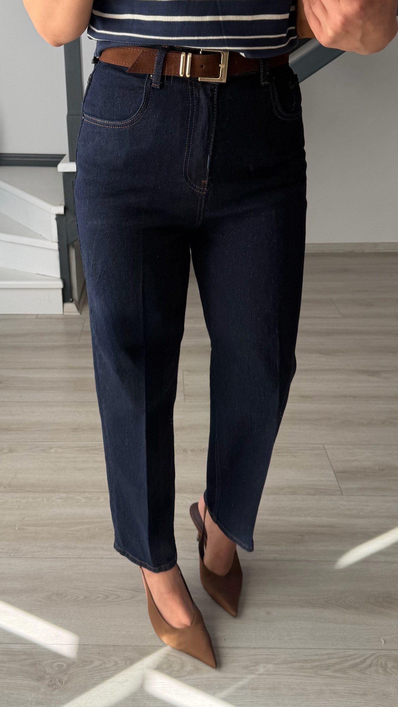 Lacivert Kemerli Skater Jean