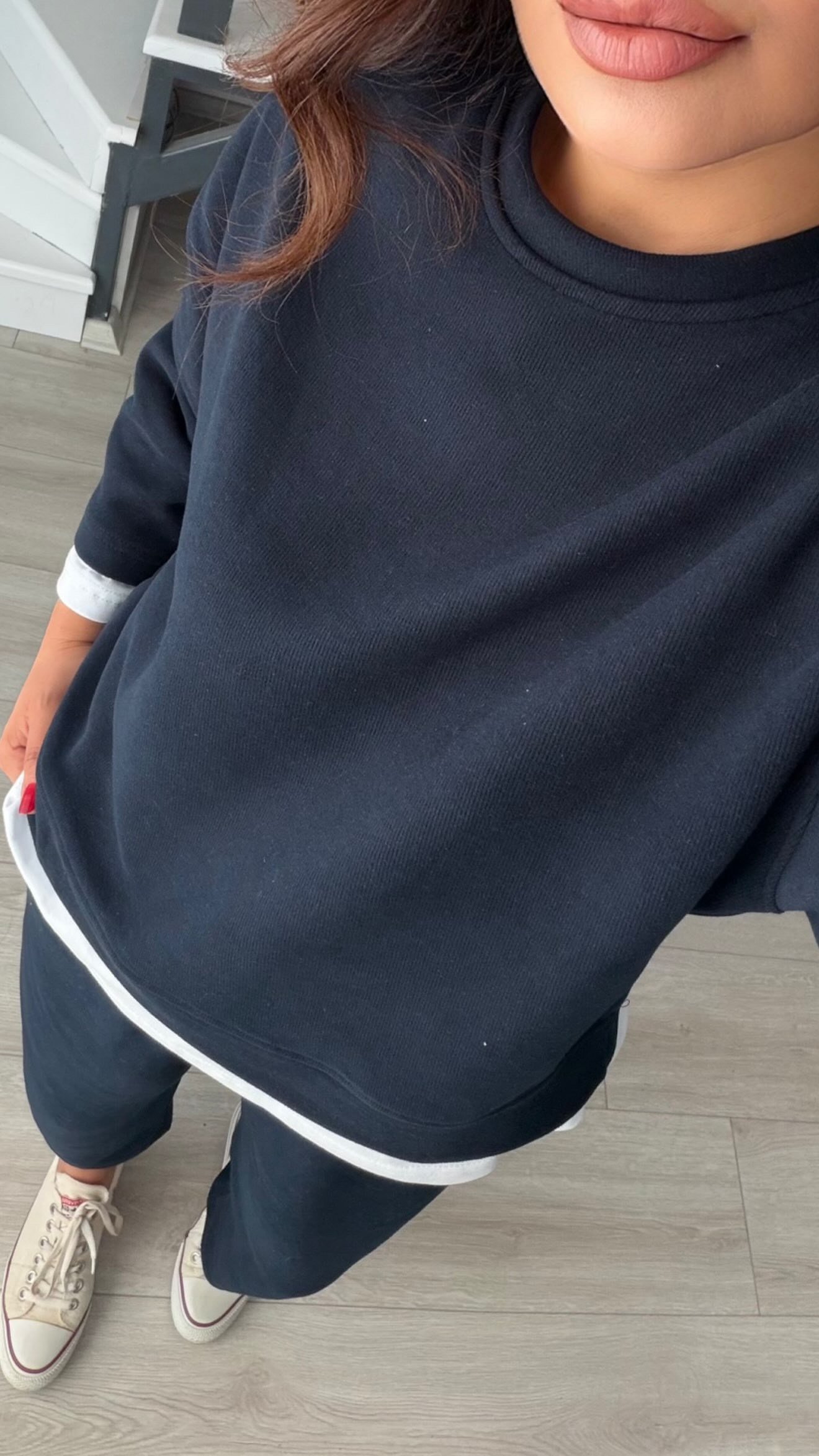 Lacivert Kontrast Tshirt Detaylı Örme Takım