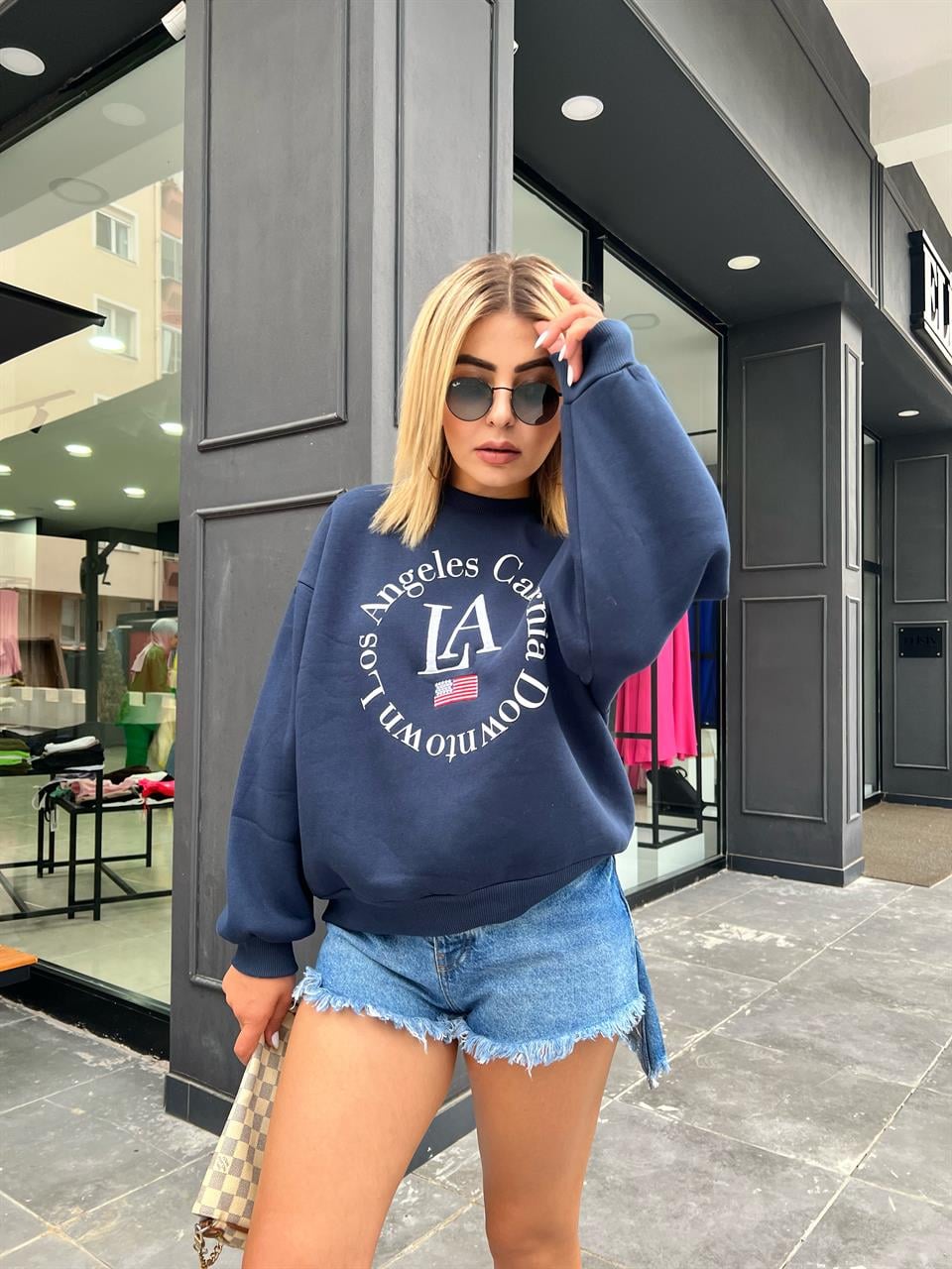 Lacivert LA Baskılı Sweatshirt